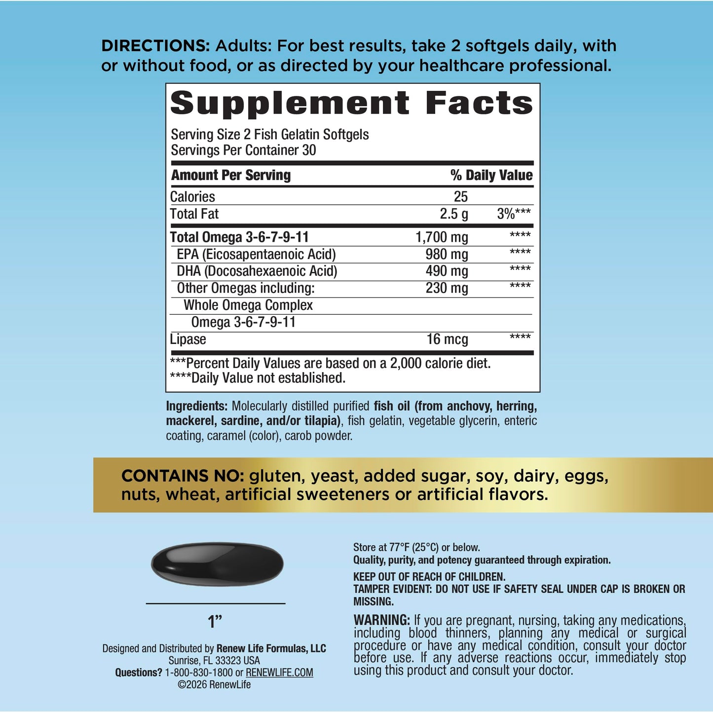 Renew Life Norwegian Gold Critical Omega Omega-3 Fish Oil Softgels 60 Count