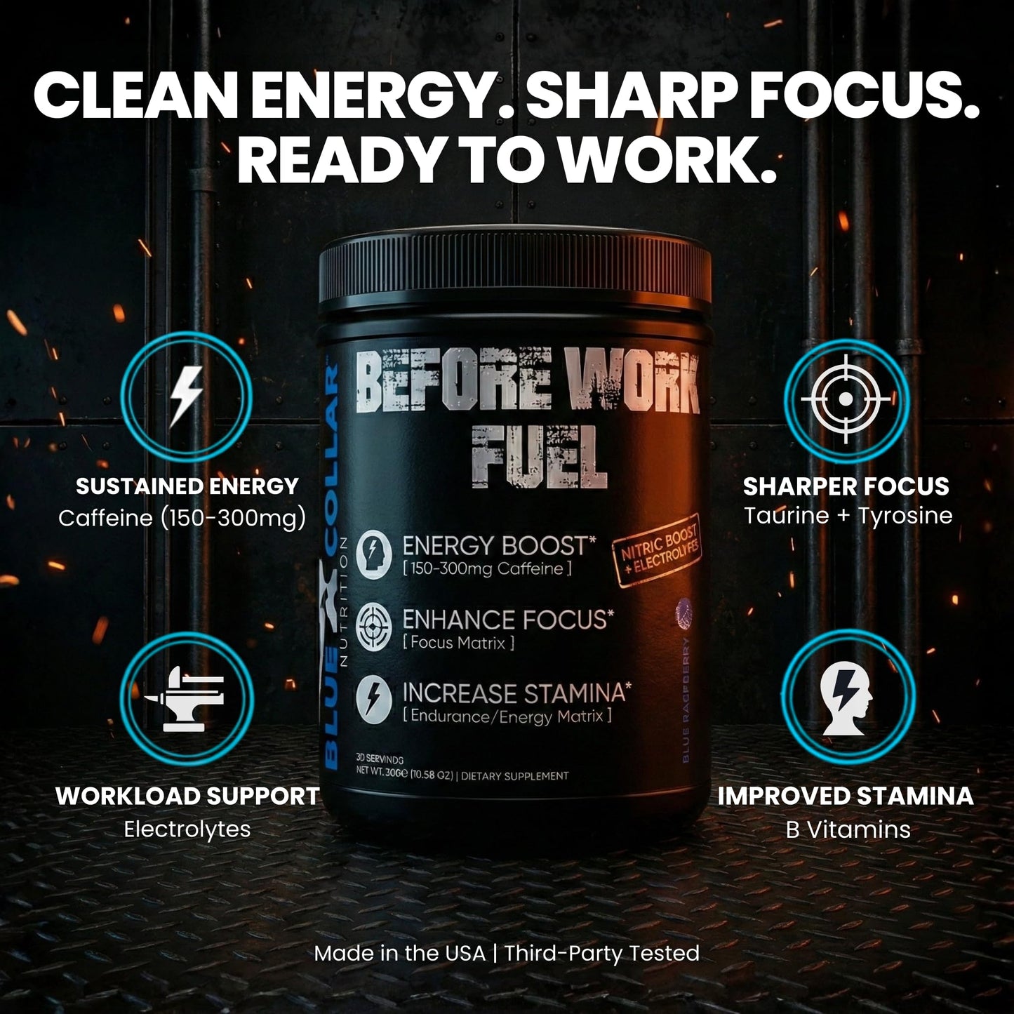 BLUE COLLAR NUTRITION Before Work Fuel Pre-Work Formula Powder 15 oz