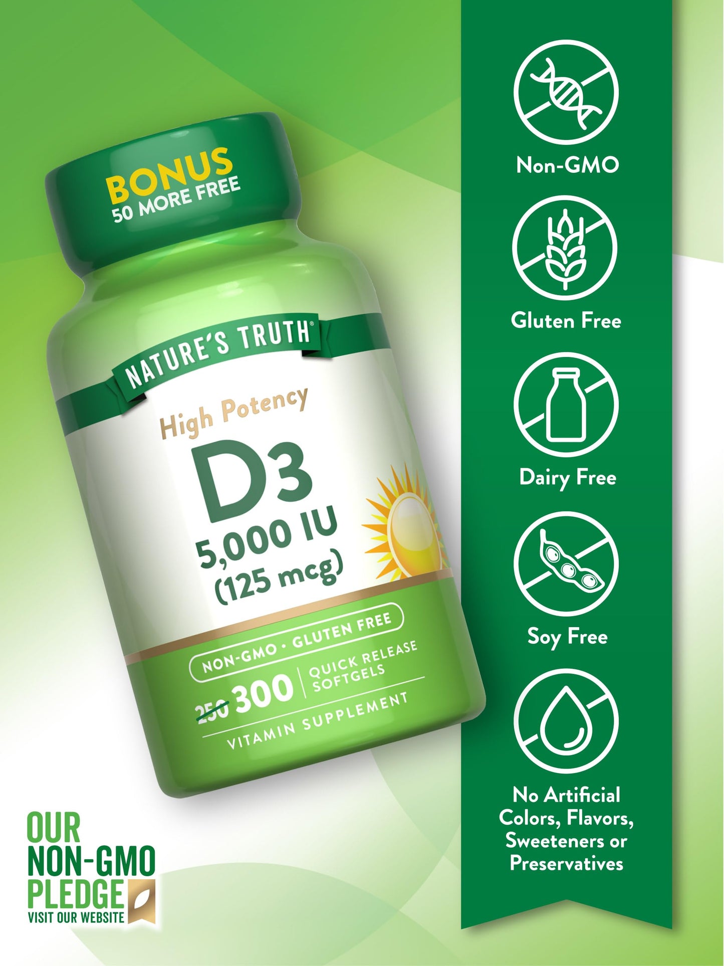 Nature's Truth Vitamin D3 5000 IU (125 mcg) Softgels 300