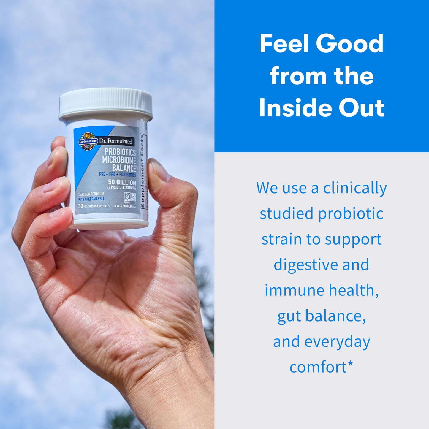 Garden of Life Dr. Formulated Microbiome Balance Probiotics with Pre, Pro & Postbiotics, 12 Probiotic Strains, Digestive Health & Immune Support, Non-GMO, Gluten-Free, 30 Capsules