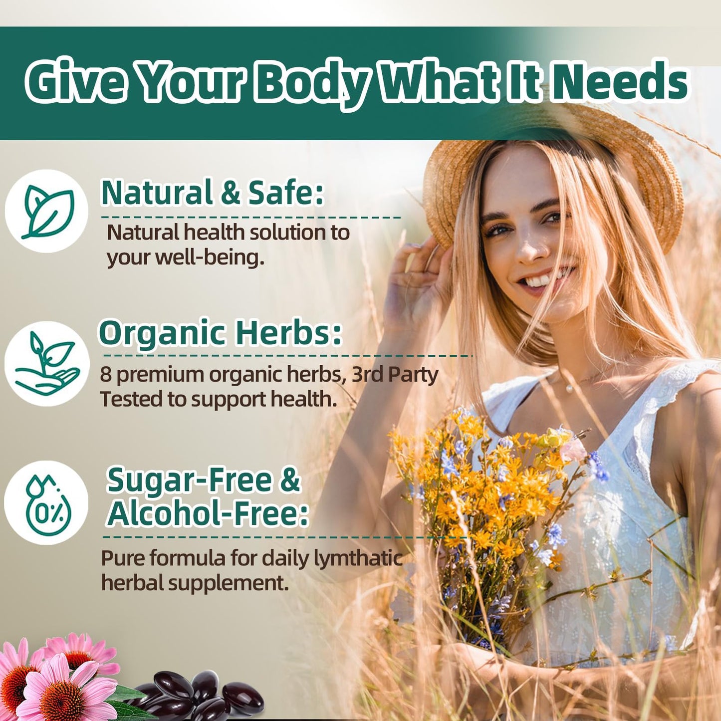 Skiseoy Lymphatic Drainage Supplements 4275mg Lymph System Support Herbal Blend with Echinacea, Dandelion & Burdock Root Softgel 300 Count