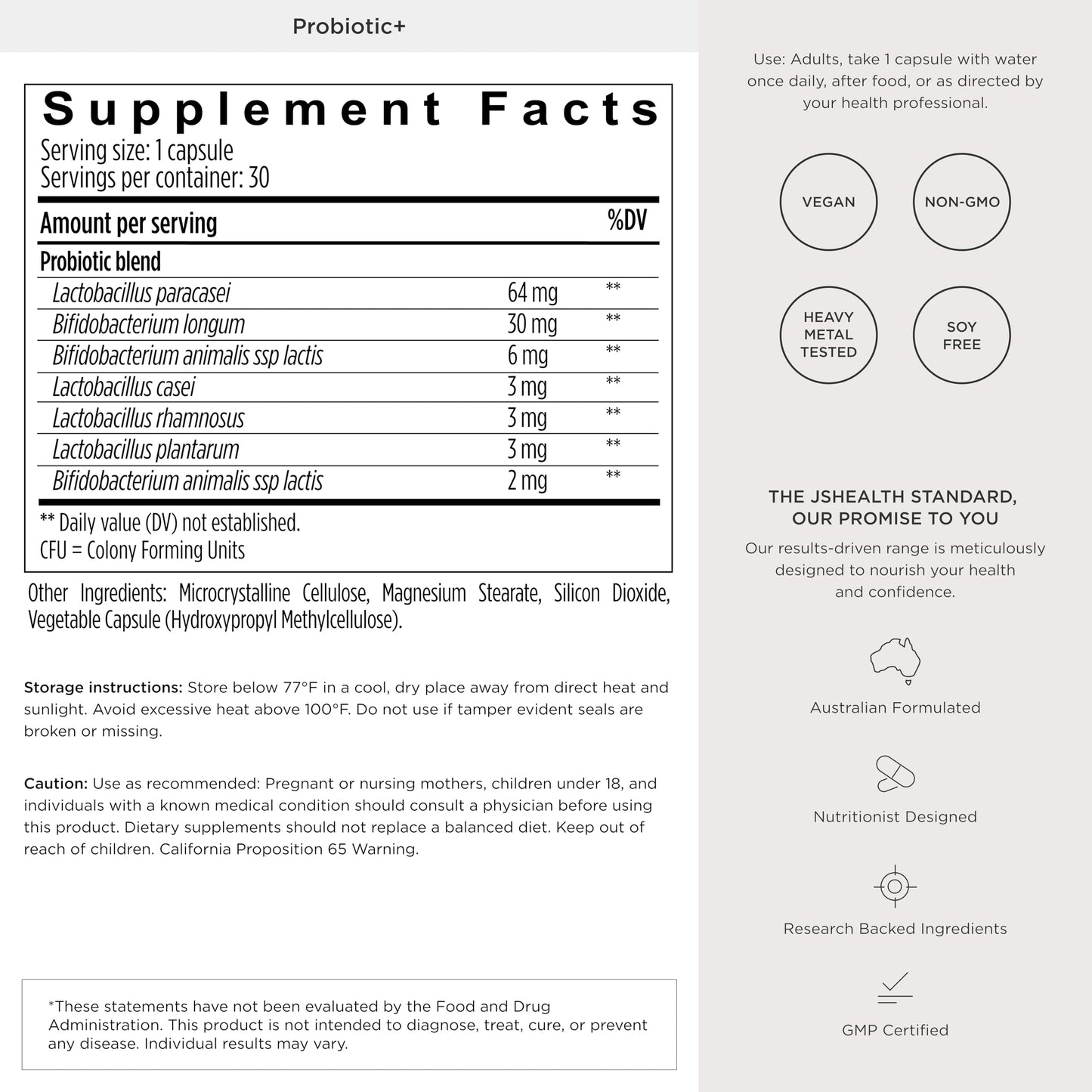 JSHealth Multi-Strain Probiotic Capsules, 30 Count
