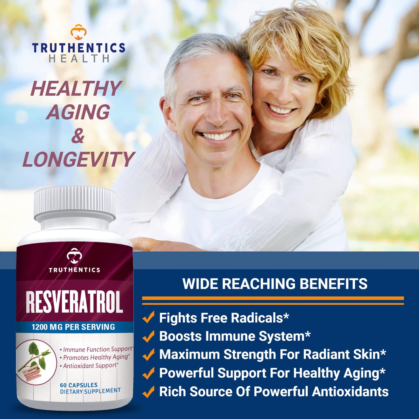 TRUTHENTICS Resveratrol Supplement 60 Capsules