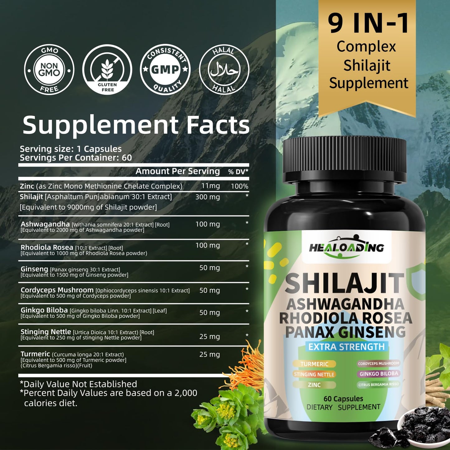 HEALOADING Himalayan Shilajit Capsules, 60 Count