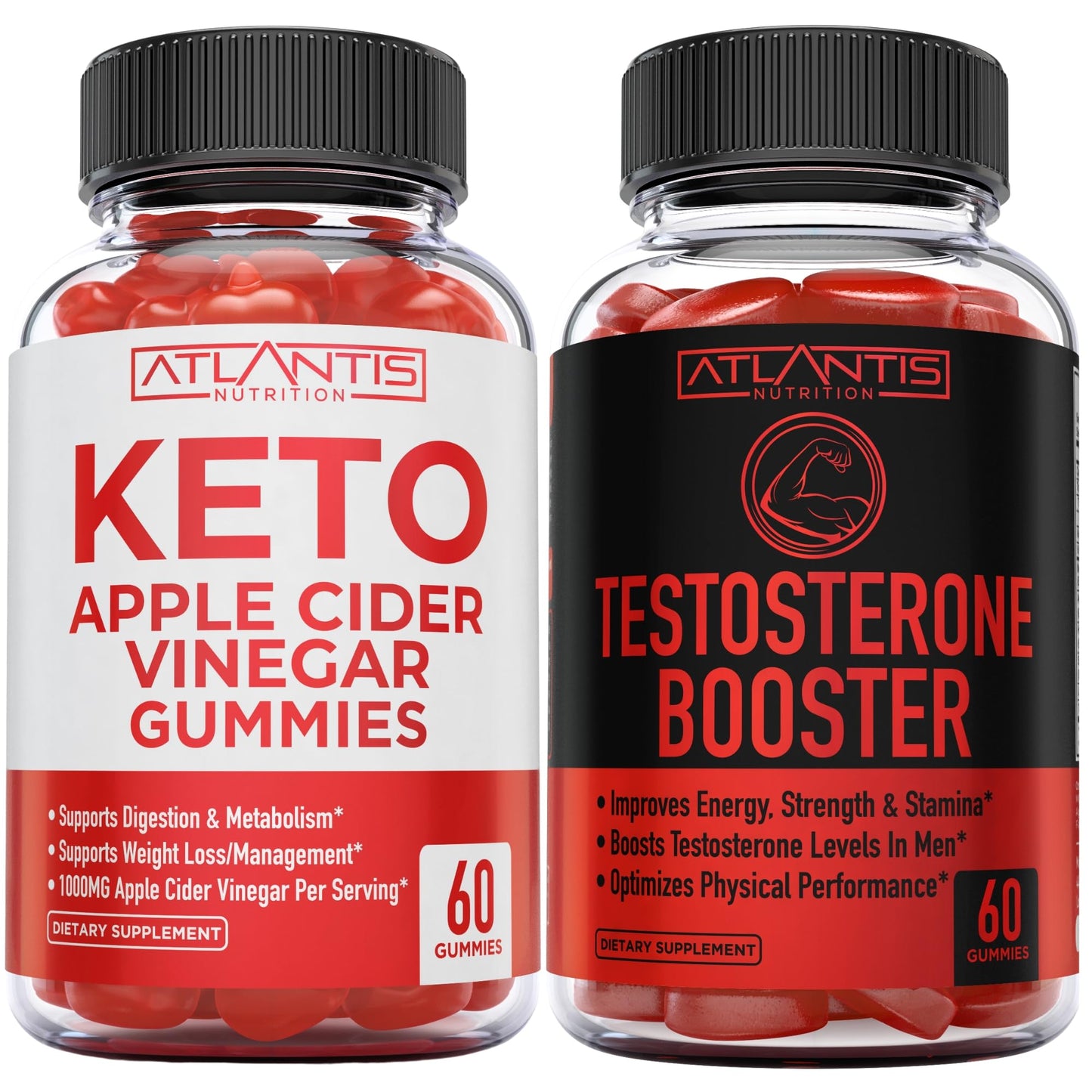 Atlantis Nutrition Keto Apple Cider Vinegar Gummies + Testosterone Booster, 120 Gummies