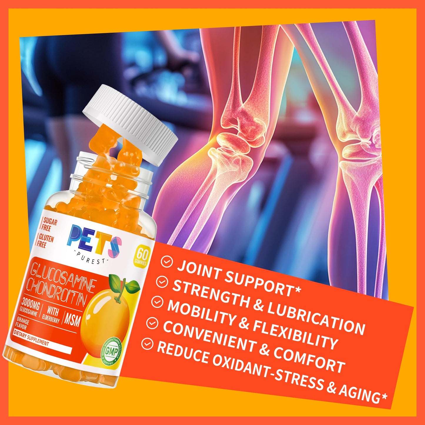 Pets Purest Glucosamine Chondroitin Gummies with MSM & Elderberry Extra Strength, 60 Gummies