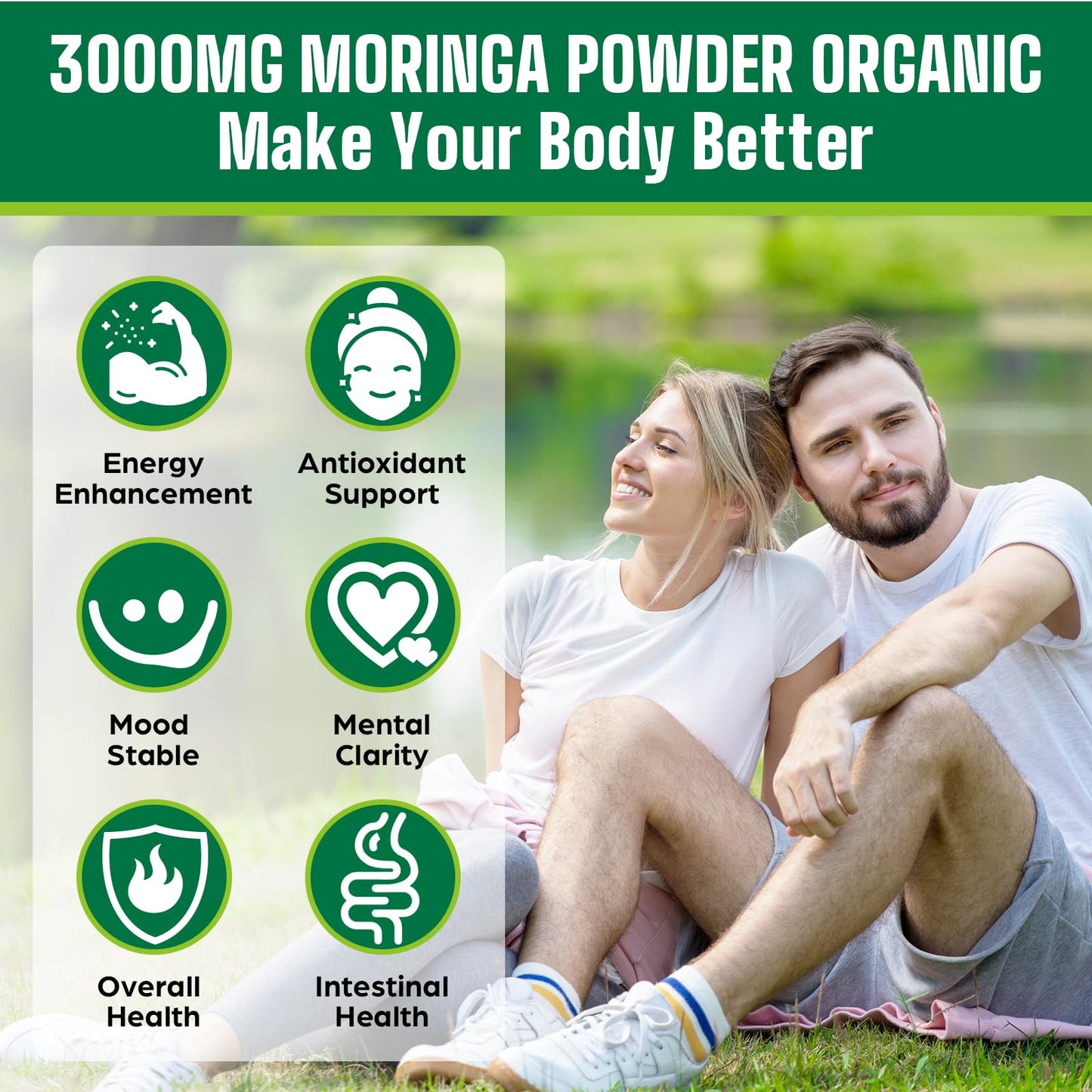 Easinloty Moringa Powder Organic 2000mg with Ashwagandha, Turmeric, 20B CFU Probiotic, 6.3 oz