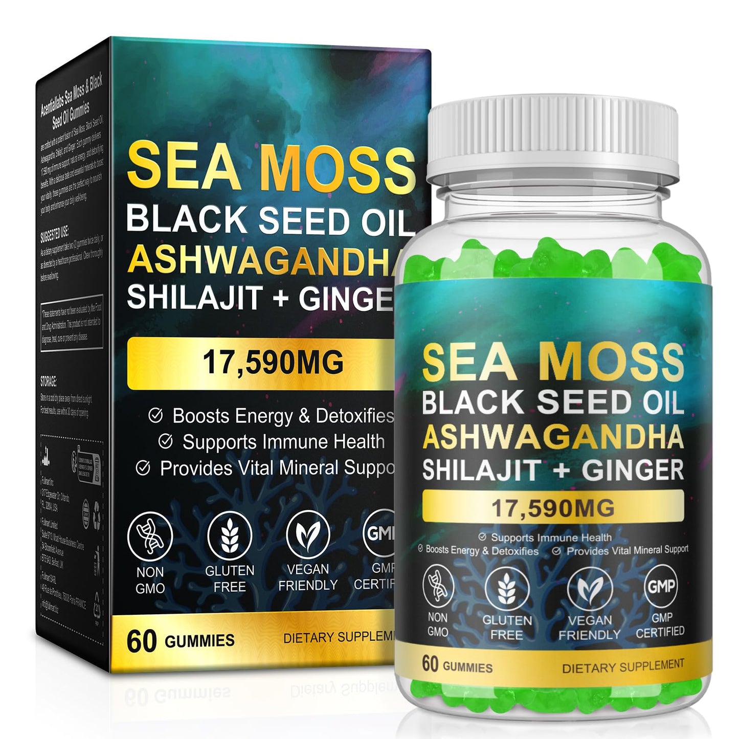 Generic Sea Moss Gummies with Elderberry, Black Seed Oil, Ashwagandha & Ginger, 60 Count