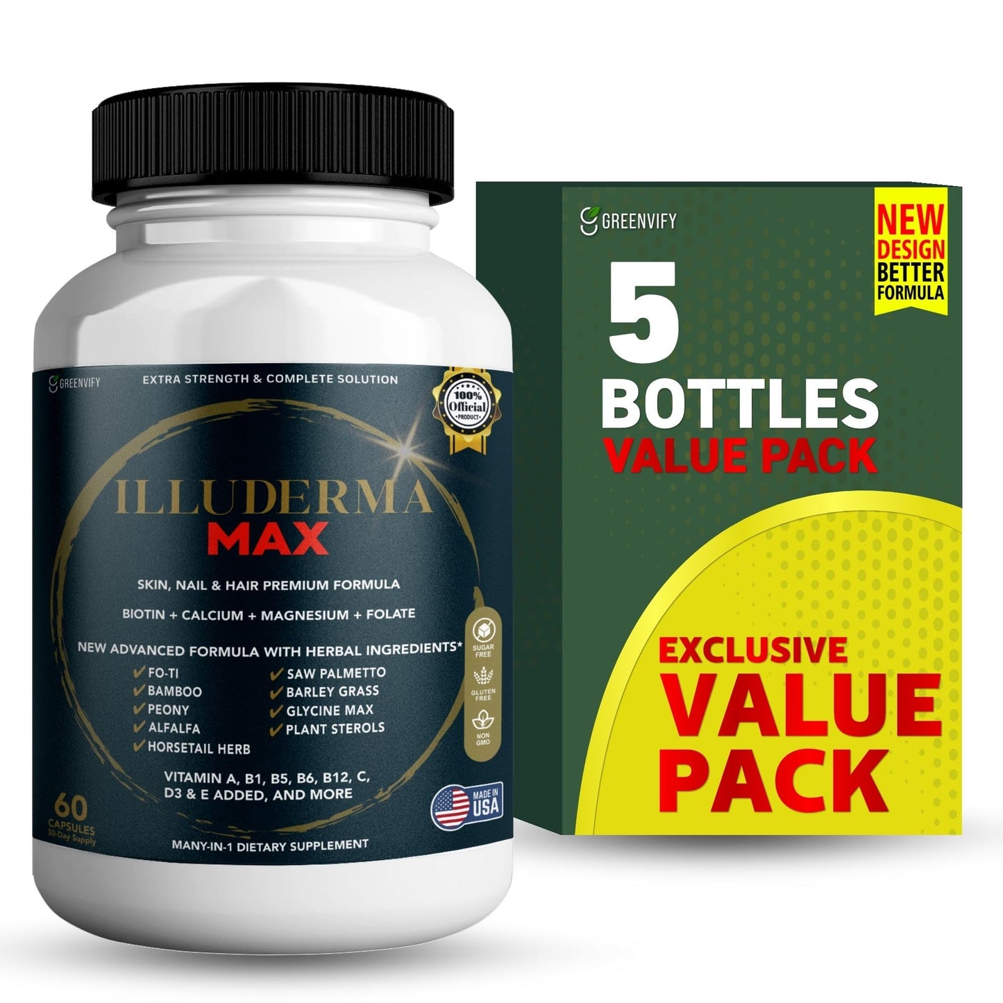 GREENVIFY Illuderma Max Hair, Skin and Nail Supplement 300 Capsules