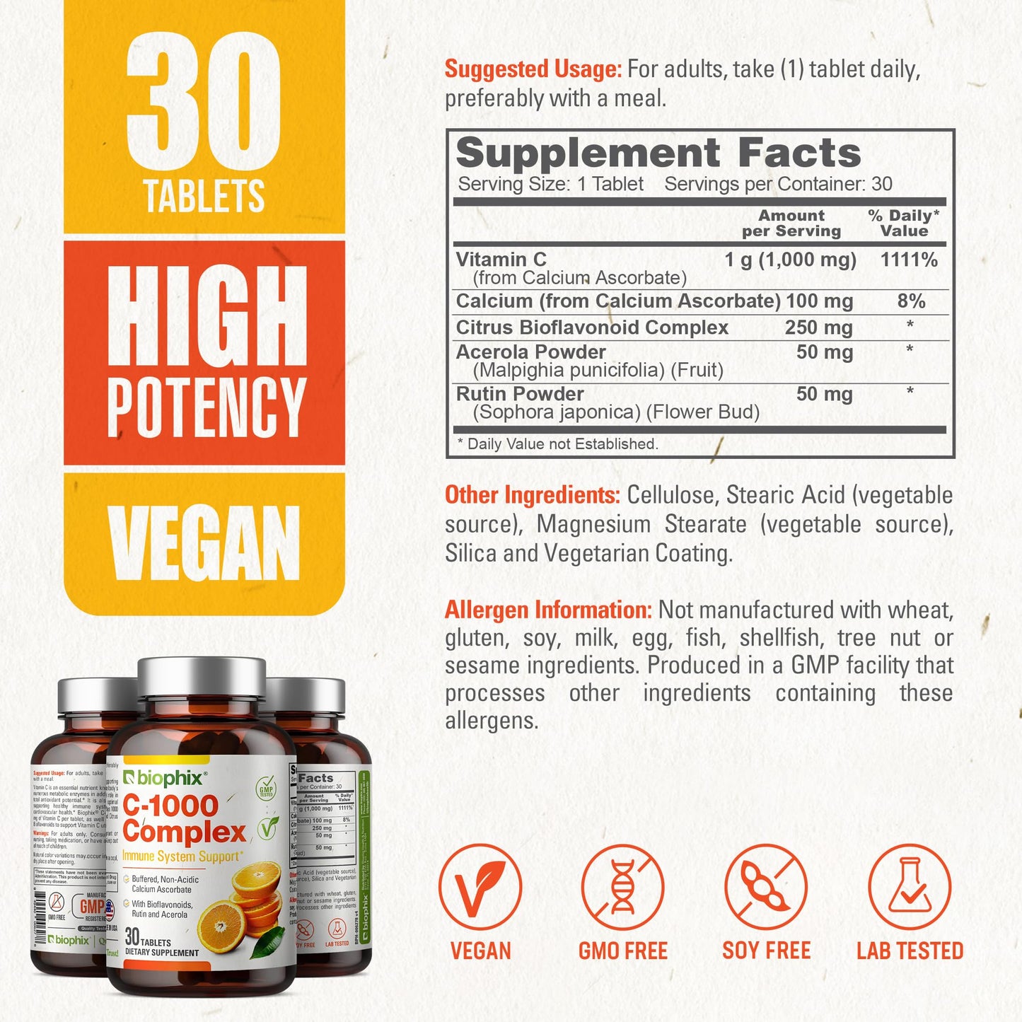 biophix Vitamin C-1000 mg Tablet, 30 Tablets