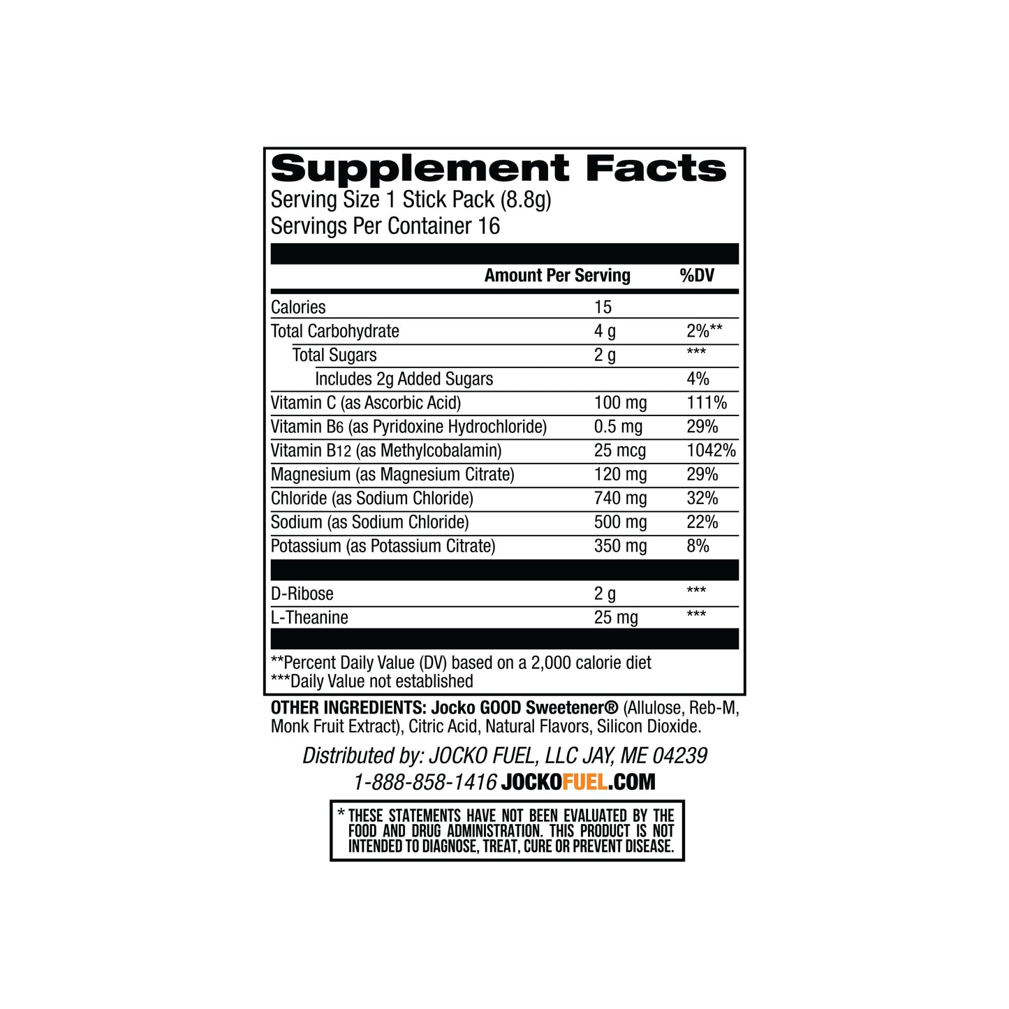 Jocko Fuel Hydrate Electrolytes Powder Packets Low Sugar - Hydration Amplifier Packets for Recovery, Dehydration, & Exercise - with Vitamins B6, B12 & C, 16 Packets