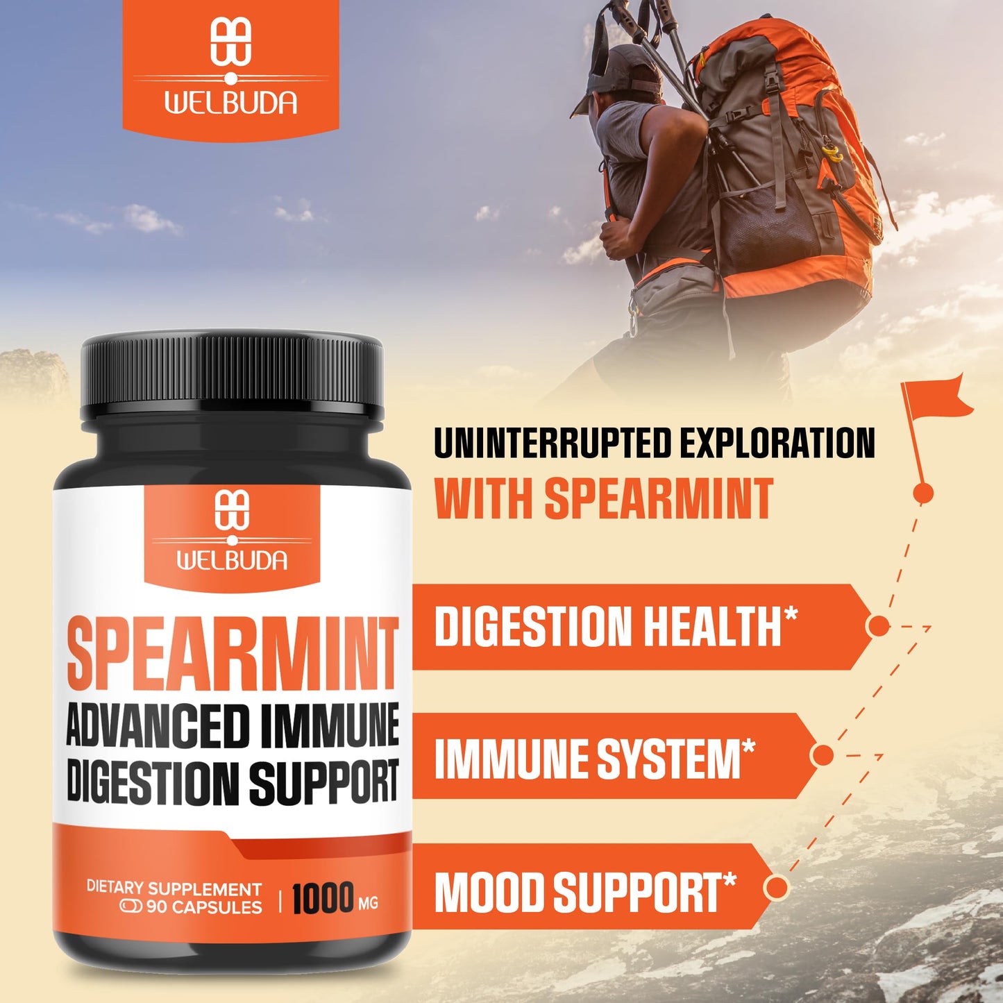 WELBUDA Spearmint Capsules with Elderberry, Echinacea, Berberine HCI, 90 Veggie Capsules