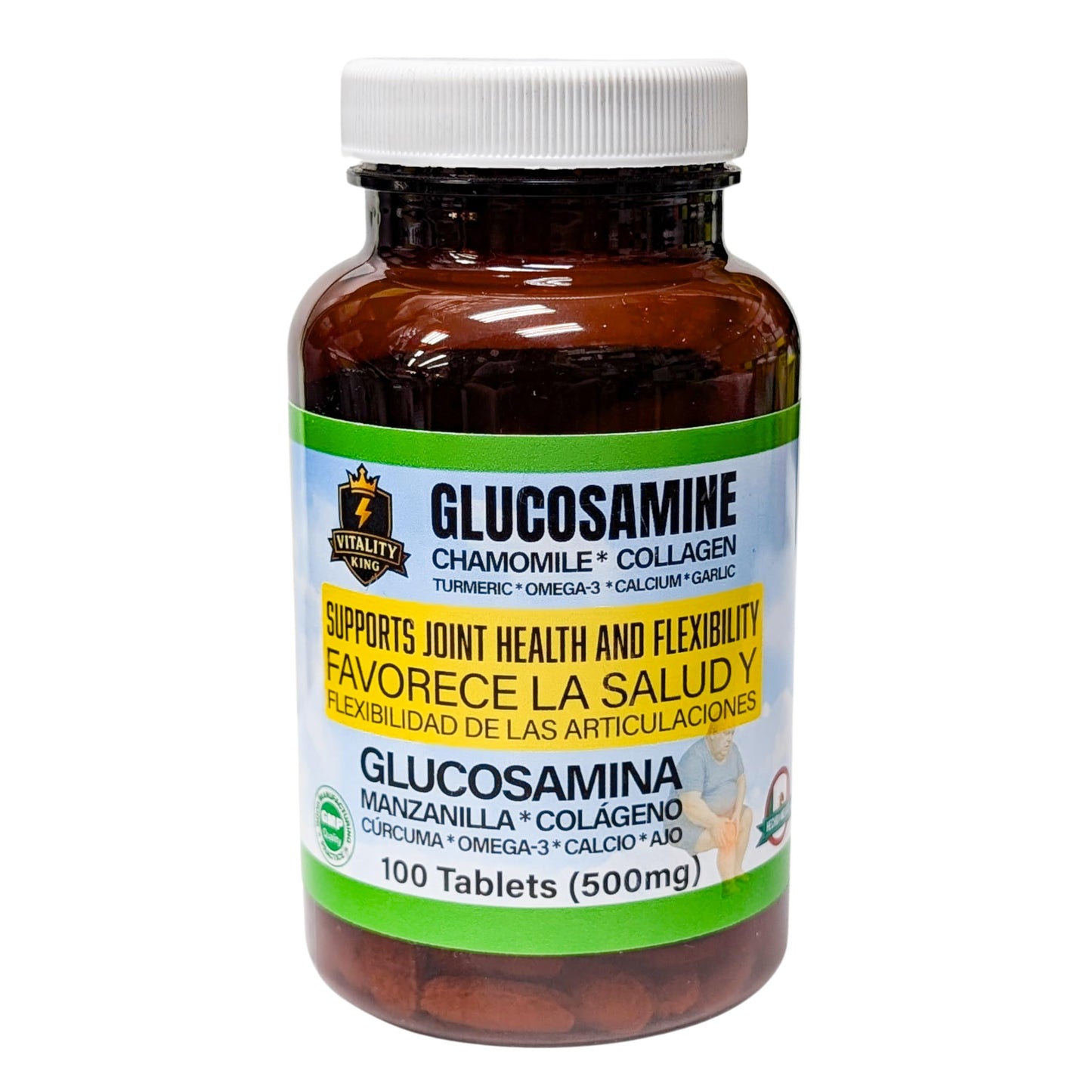 Vitality King Glucosamine Chamomile Collagen Turmeric Garlic Joint Support Supplement Tablet 100 Count