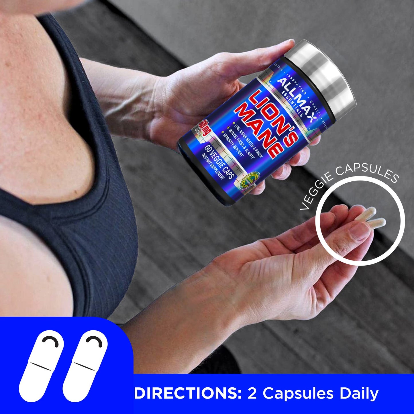 ALLMAX Lion's Mane Nootropic Capsules, 60 Count, 30 Servings