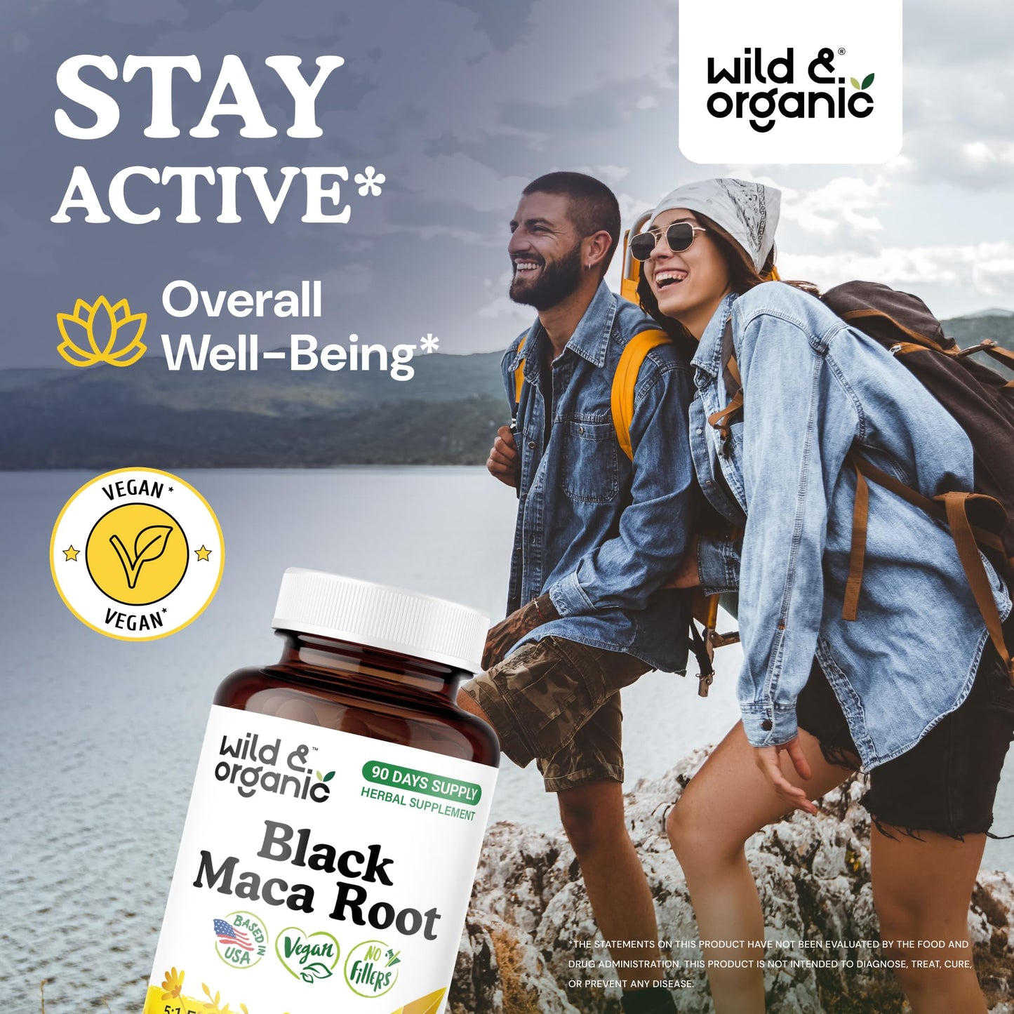 Wild & Organic Black Maca Root Capsules 500 mg, 90 Count