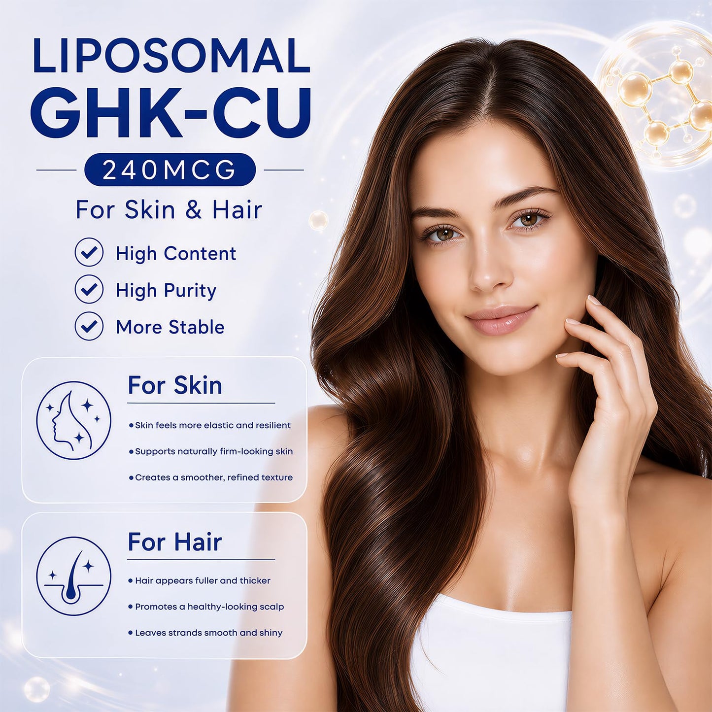HUXINSK GHK-Cu Copper Peptide Supplement, Liposomal Formula Capsule, 120 Capsules