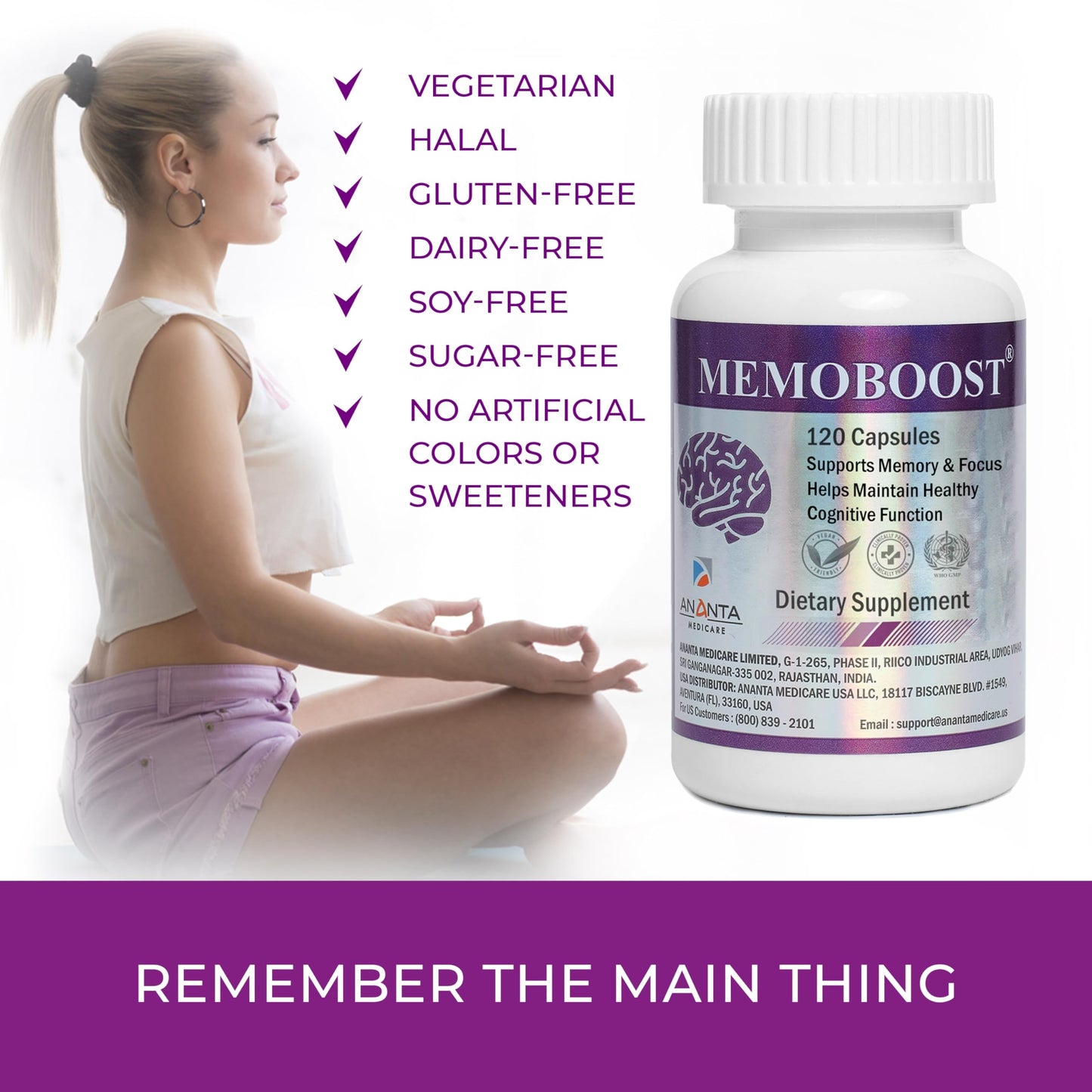 Ananta Medicare USA MemoBoost Memory Supplement - Natural Brain & Clarity Tablet, 1 Count