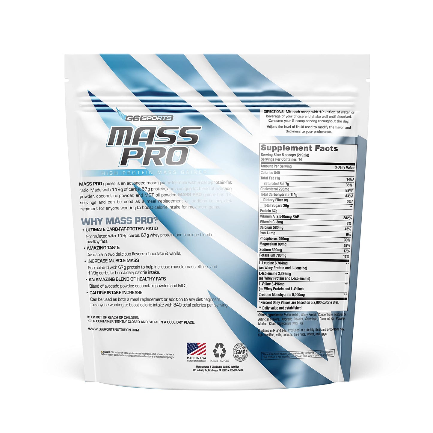 G6 Sports Mass Pro High Protein Mass Gainer Powder 108.16 oz