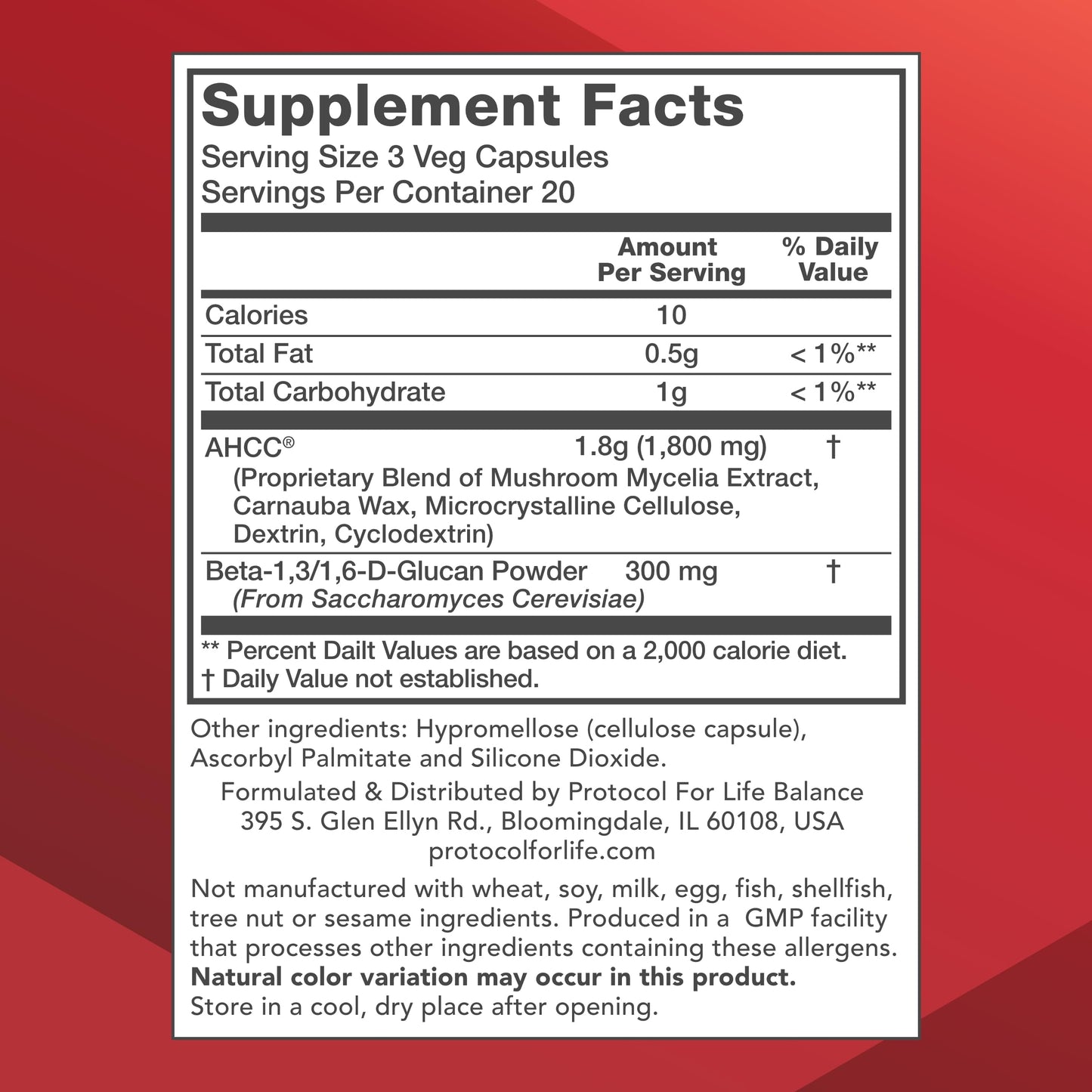 Protocol for Life Balance AHCC 600 mg Liver & Immune Support Supplement with Beta-Glucan Capsule, 60 Count