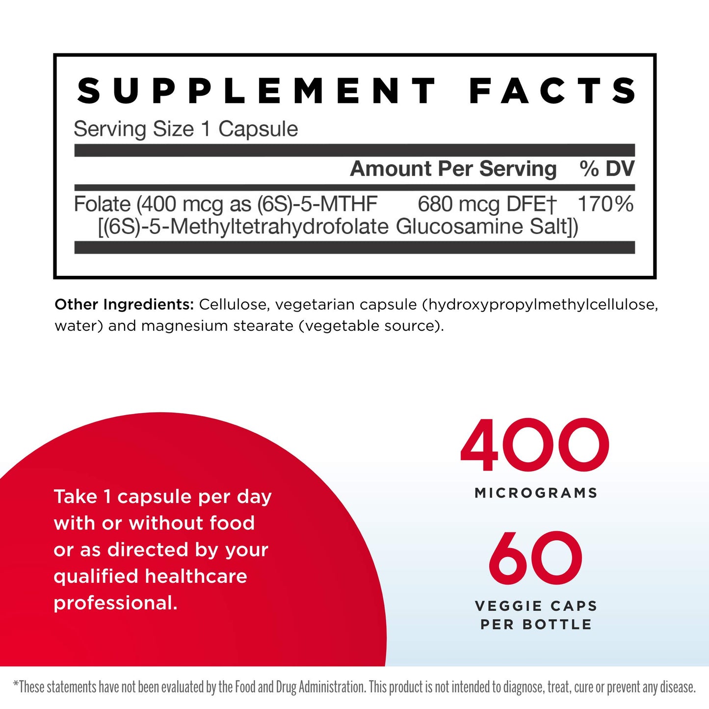 Jarrow Formulas Methyl Folate 400 mcg Capsules 120 Count