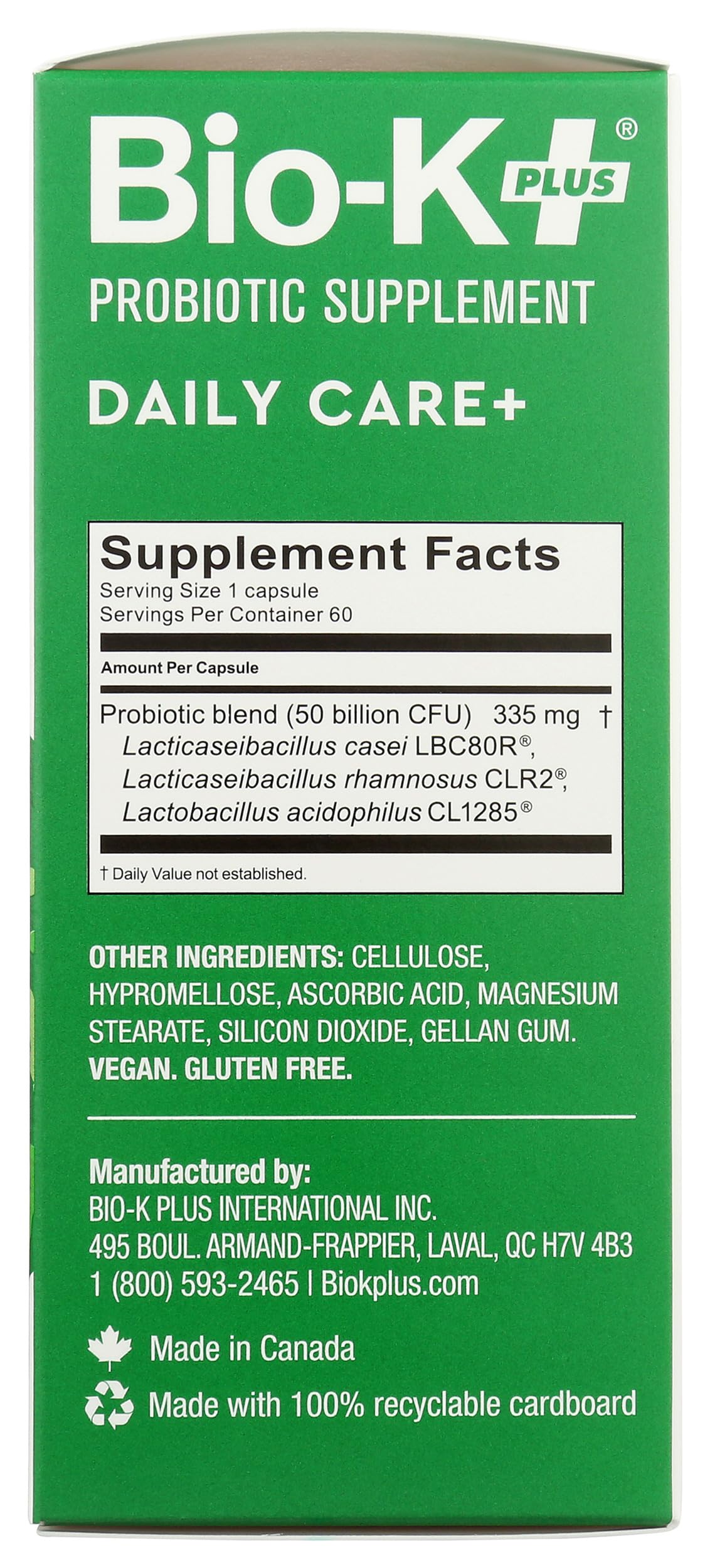 Bio-K Plus Dailycare 50 Billion Probiotics Capsule, 60 Count