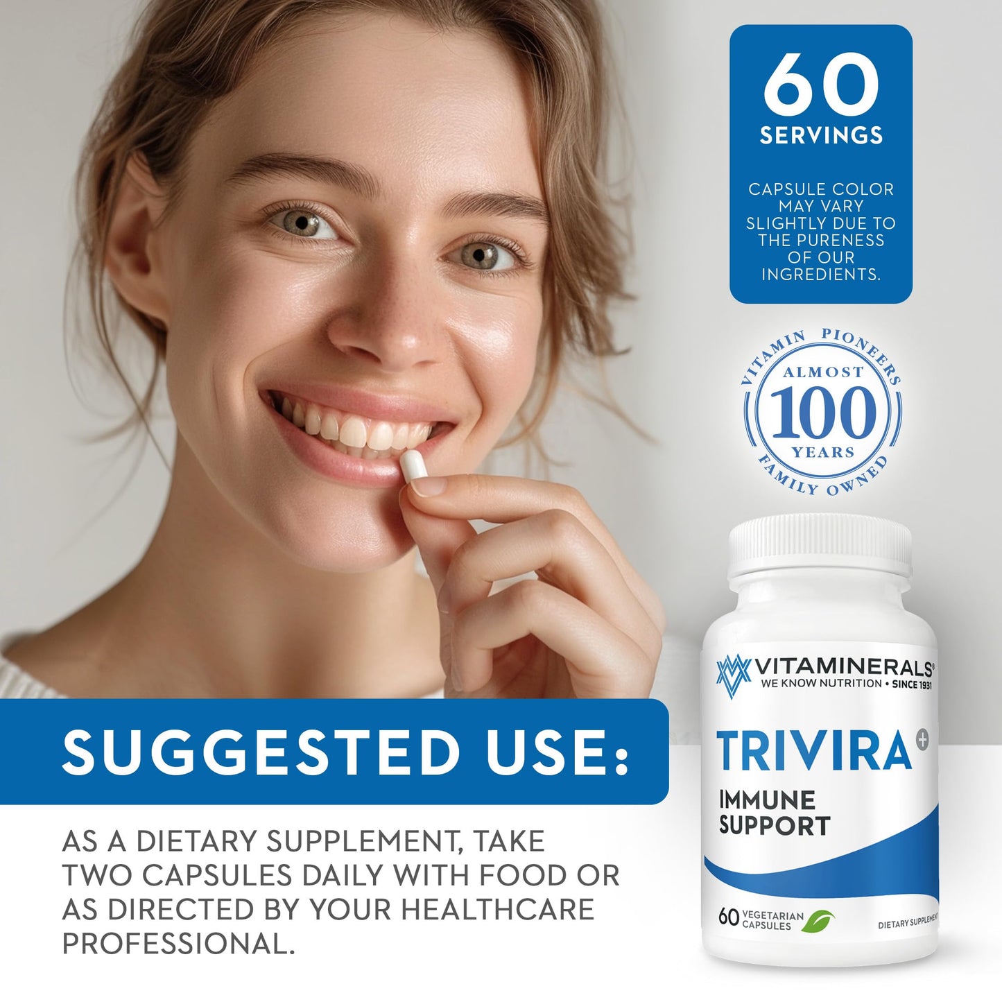 Vitaminerals TRIVIRA Vitamin C Vitamin D3 Zinc Herbs Prebiotics Capsules, 60 Count