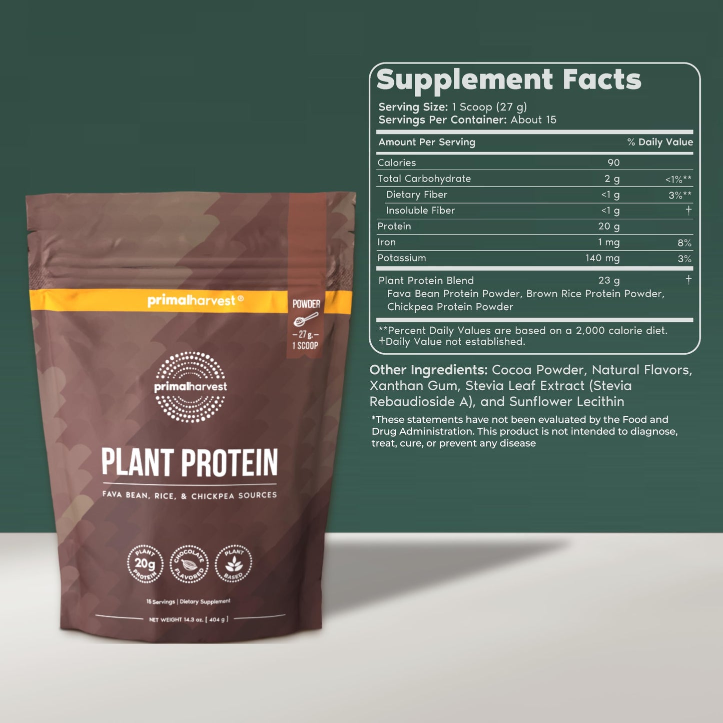 Primal Harvest Protein Powder - Vegan Chocolate, 14.29 Ounce