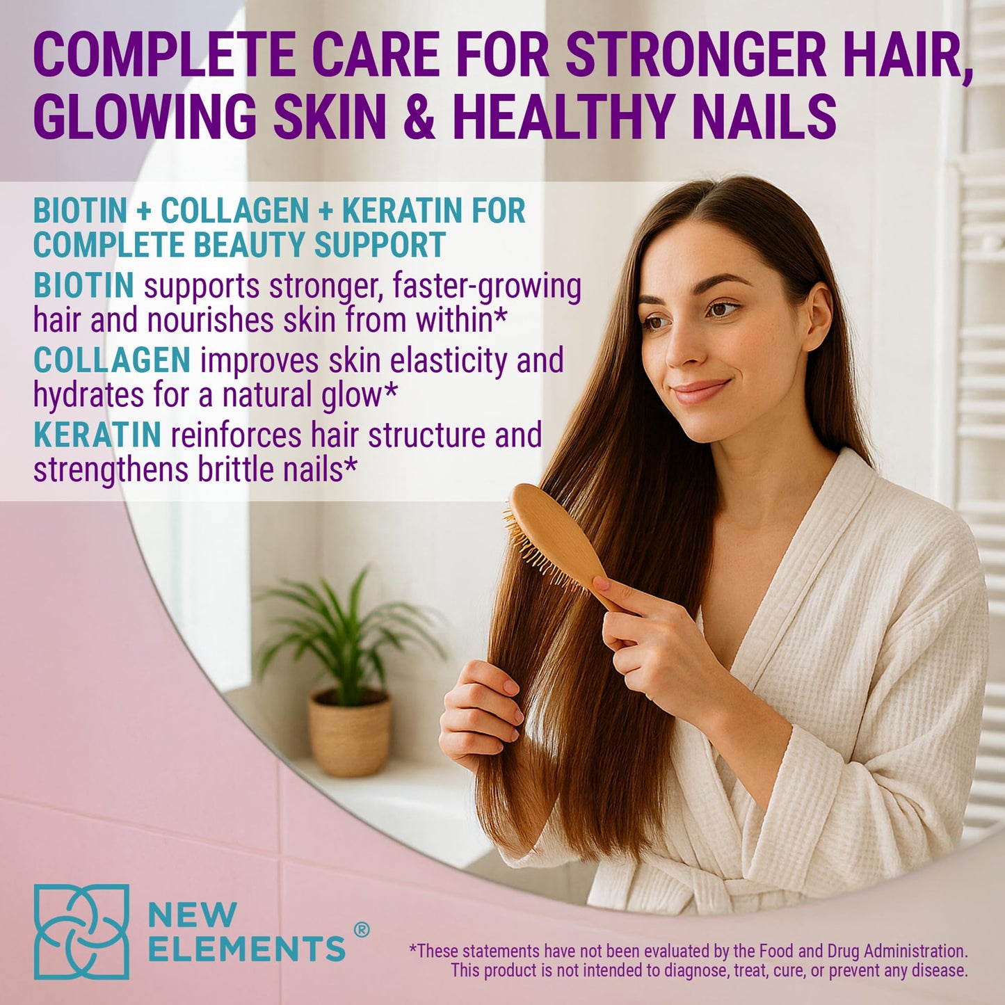 New Elements Biotin Gummies with Keratin & Collagen Peptides, Gummy, 60 Count