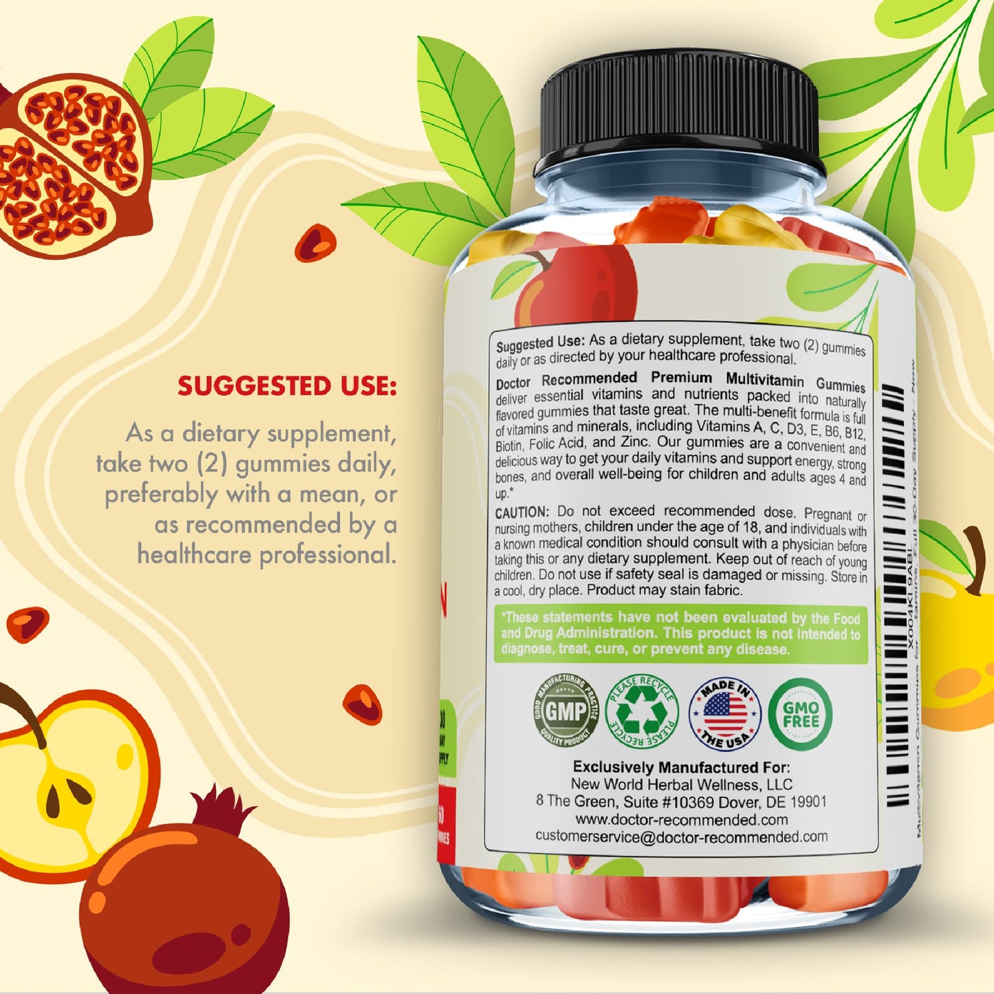 DOCTOR RECOMMENDED SUPPLEMENTS Premium Multivitamin Gummies for Toddlers & Kids - Essential Daily Vitamins A, C, D3, E, B6, B12, Biotin, 60 Gummies