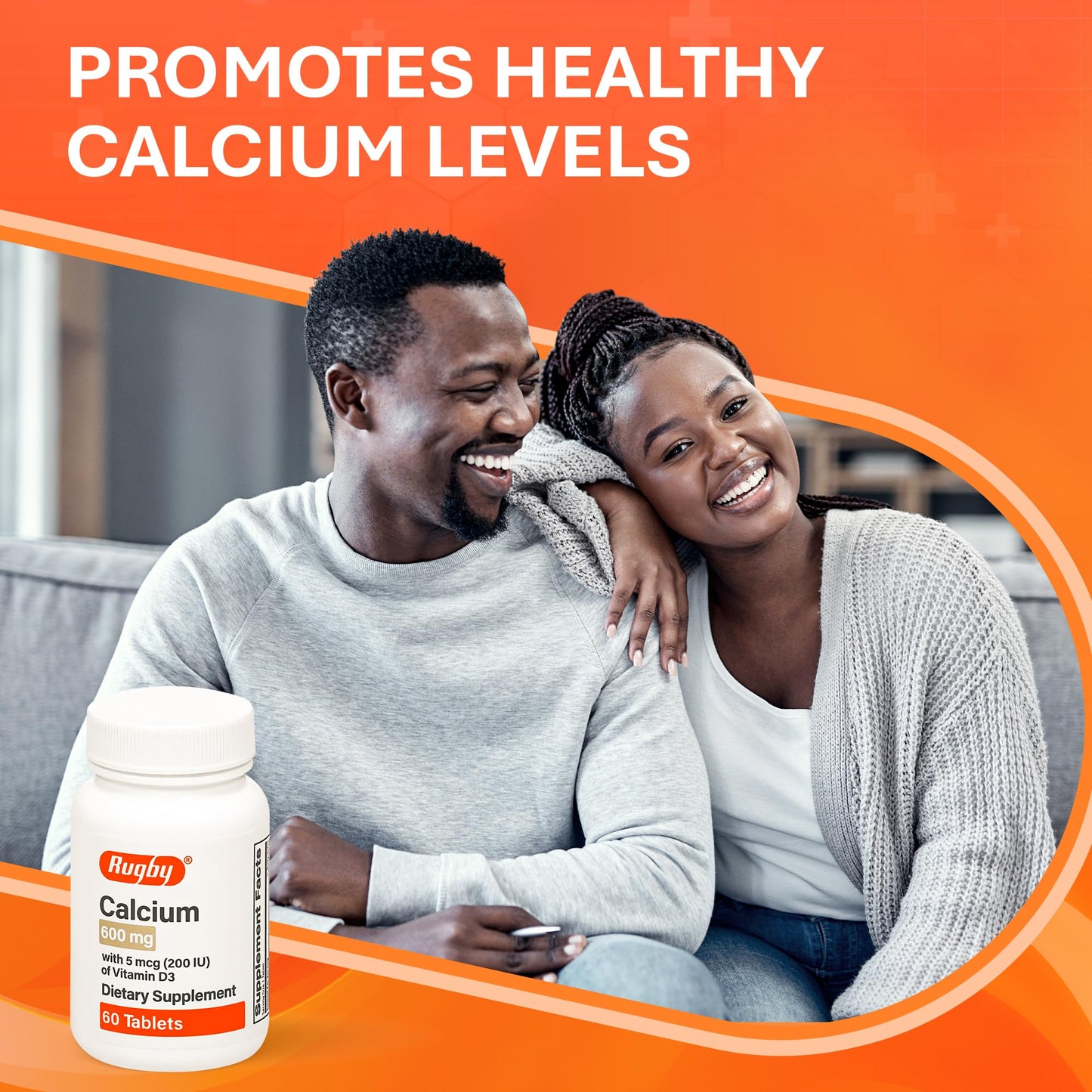 Rugby Laboratories Calcium 600 mg Tablets with Vitamin D3 200 IU (5 mcg), Gluten-Free Daily Vitamin D Dietary Supplement for Bone Health and Calcium Absorption, 60 Tablets