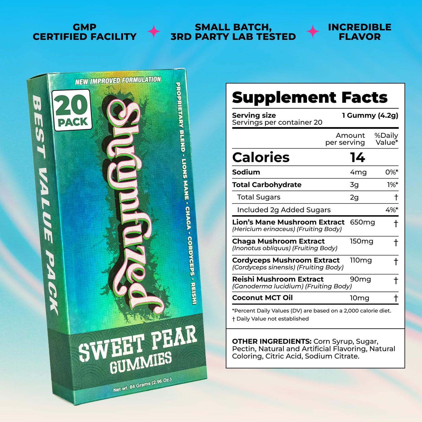 Shrumfuzed Mushroom Gummies, Sweet Pear, 20 Count