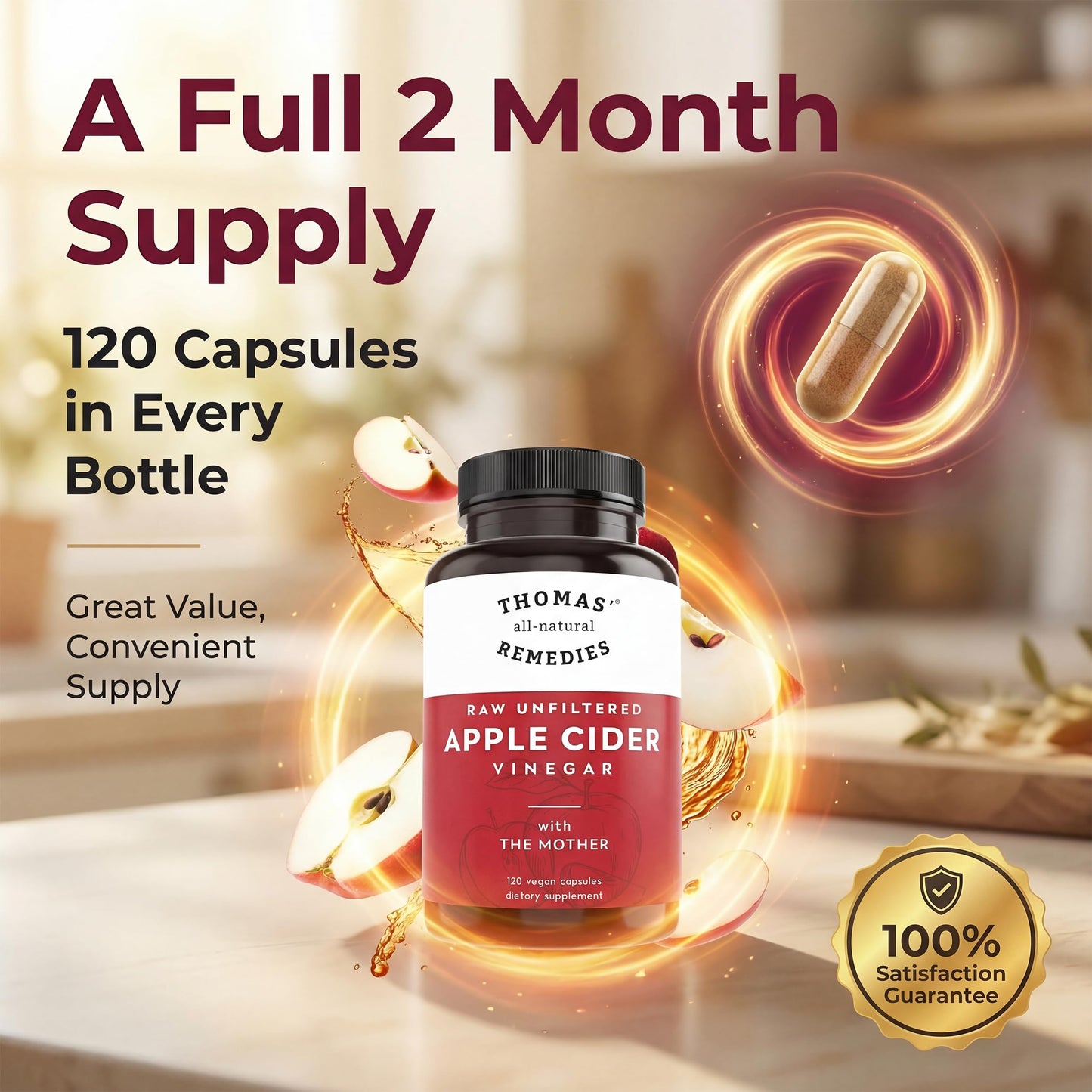 Thomas' all-natural Remedies Apple Cider Vinegar with the Mother, Raw & Unfiltered ACV Capsules, 120