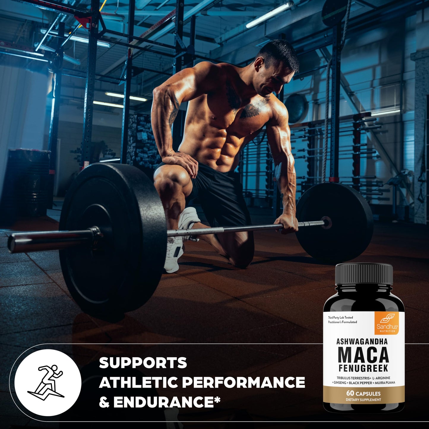 Sandhu's Maca Root, Fenugreek with Ashwagandha L-Arginine, Ginseng and Muira Puama Capsules, 60 Count