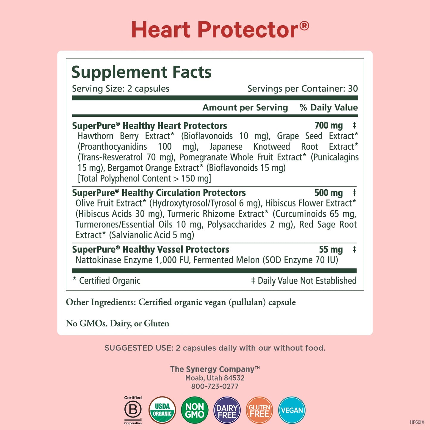 PURE SYNERGY Heart Protector Organic Heart Supplement 60 Capsules