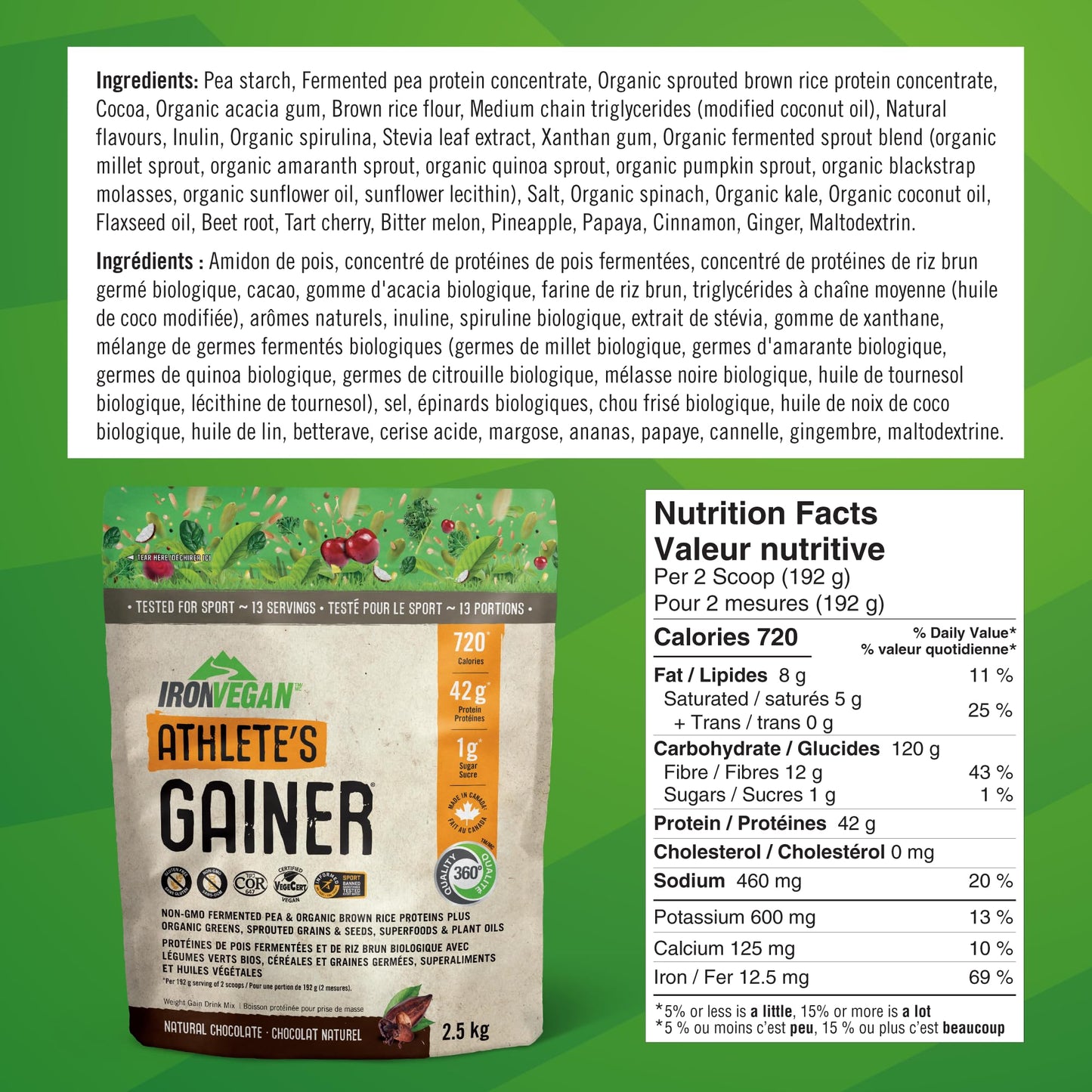 IRONVEGAN Gainer Chocolate Protein Powder, 5.51 Pound