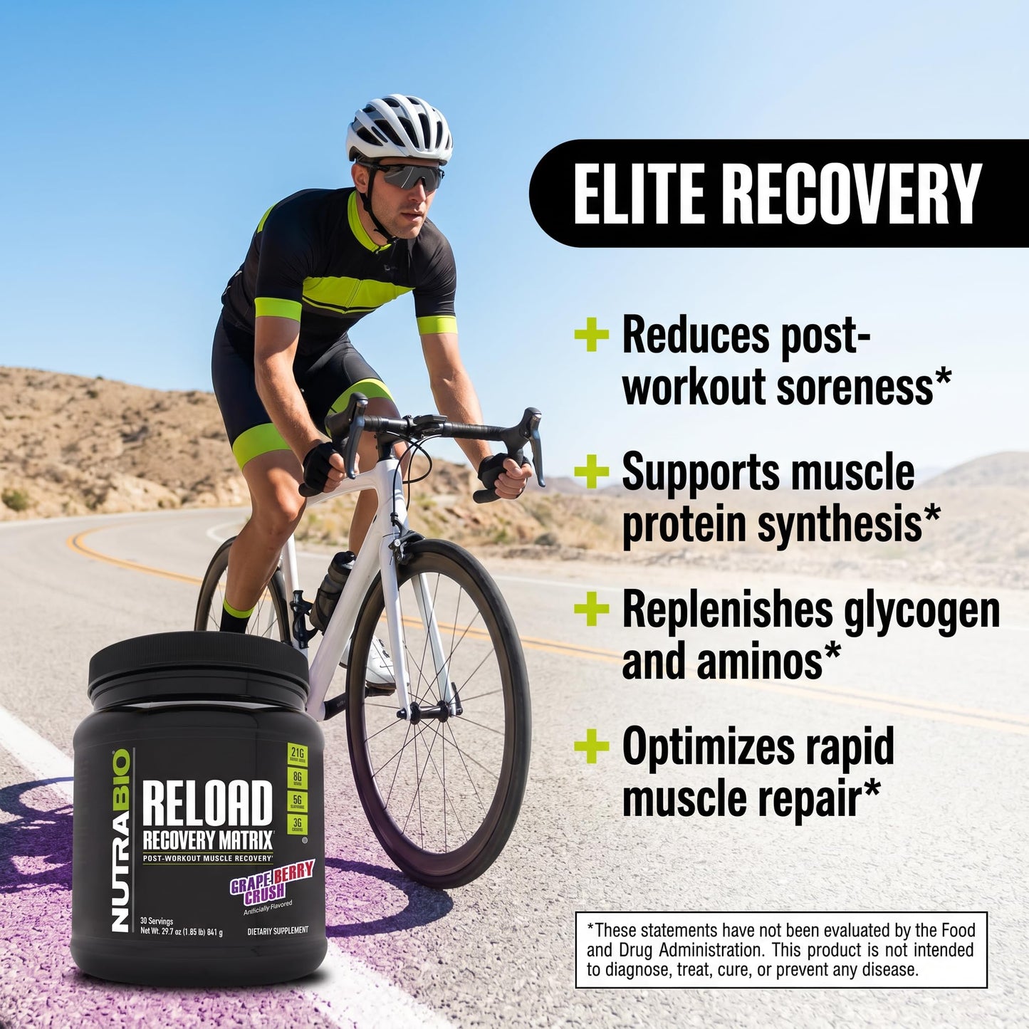 NutraBio Reload Powder 30 Servings - Powerful Muscular Recovery Formula - Post-Workout Supplement - 3G Creatine - 8G BCAAs - 5G Glutamine