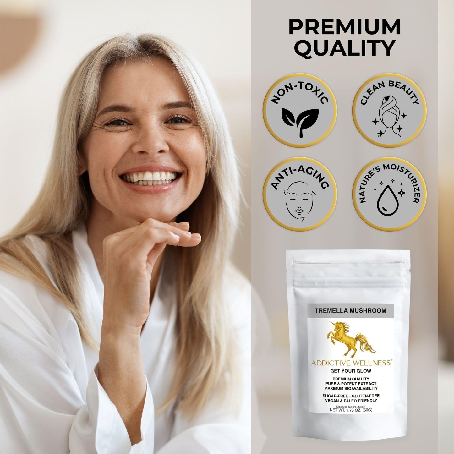 Addictive Wellness Tremella Mushroom Extract Powder 1.7637 oz