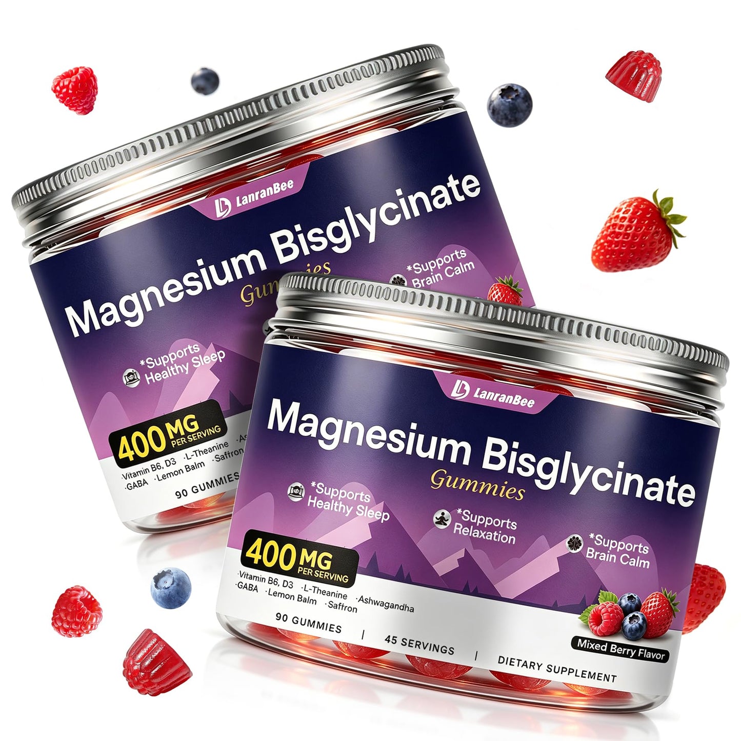 LanranBee Magnesium Bisglycinate 400mg Gummies, 180 Count