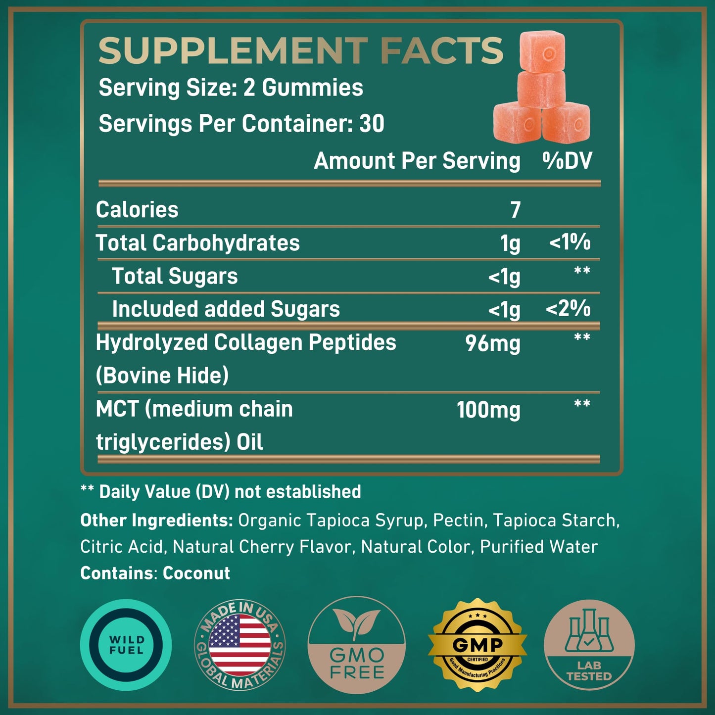 Wild Fuel MCT Oil Keto Gummies Collagen Metabolism Booster Gummy 60 Count