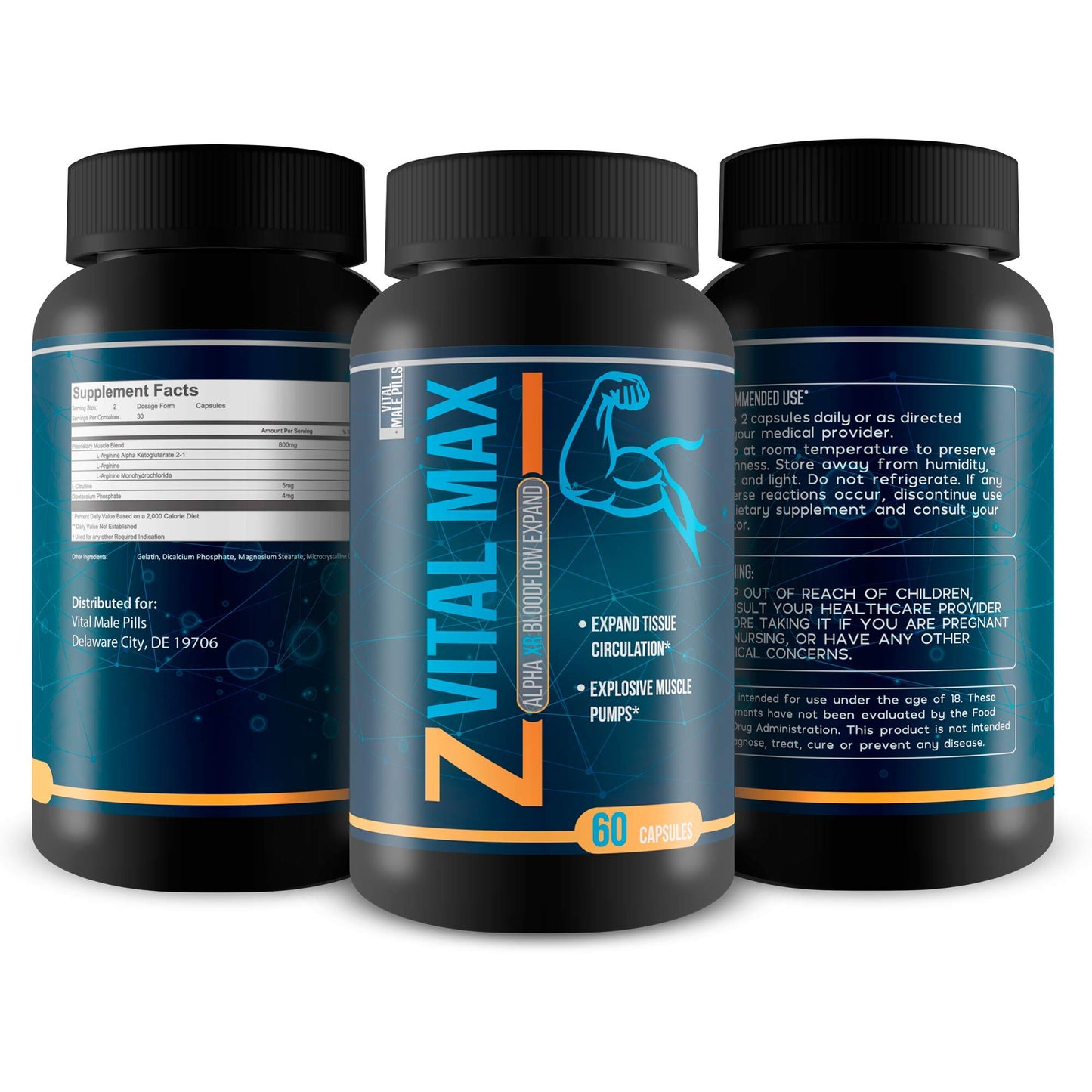Vital Male Pills Z Vital Max Nitric Oxide Alpha XR Bloodflow Expand Capsule 1 Count