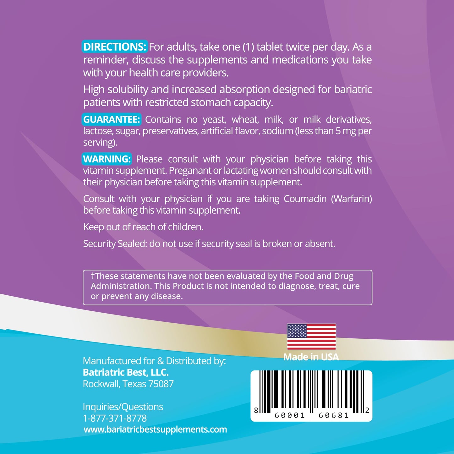 Bariatric Best Supplements High ADEK Bariatric Multivitamin, 60 Tablets