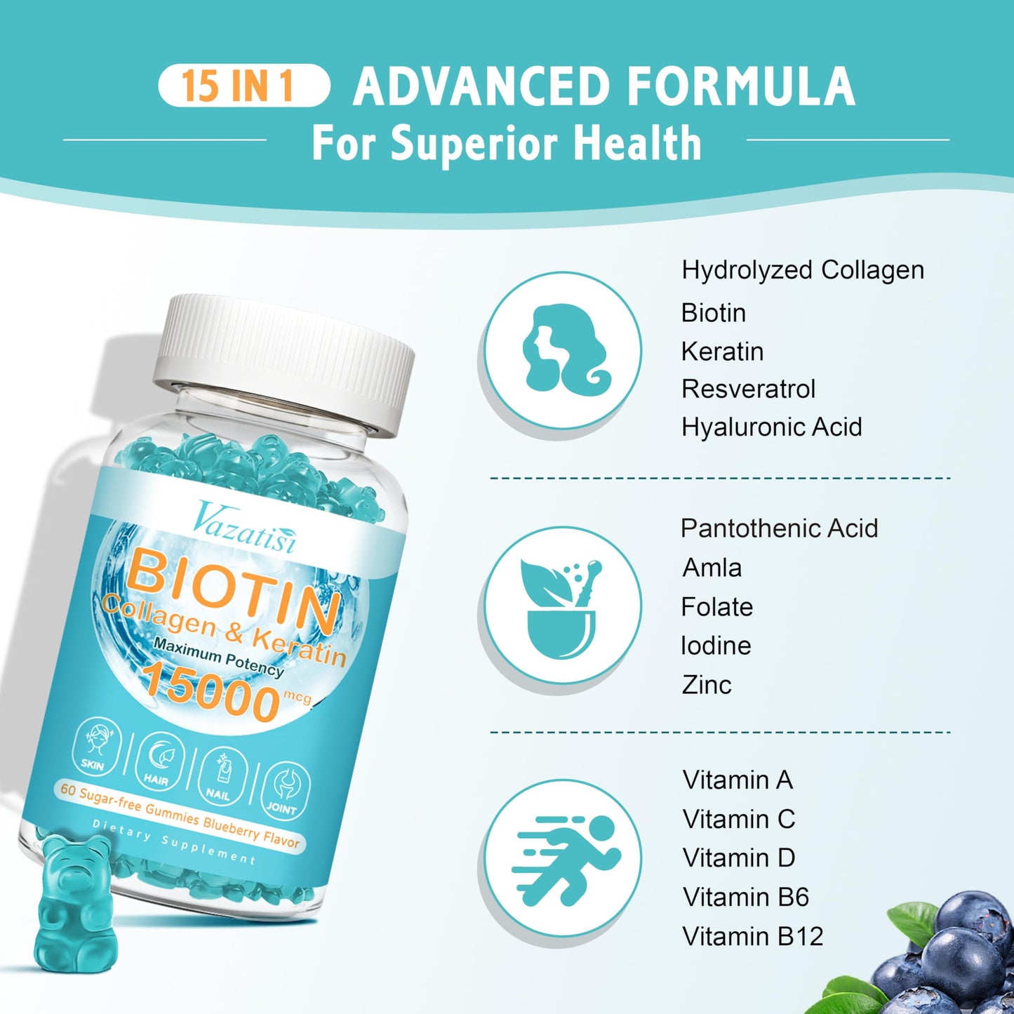 Vazatisi Biotin with Collagen Gummies 60 Count