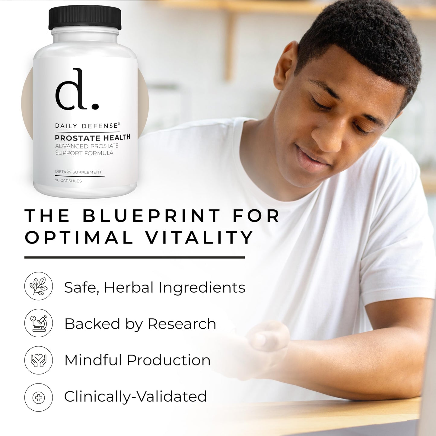 Daily Defense Prostate Defense Prostate Health Supplement for Men with Saw Palmetto Powder, Vitamin E, Zinc, Mushrooms, Pumpkin Seed - Urinary Prostate Support Capsules 90