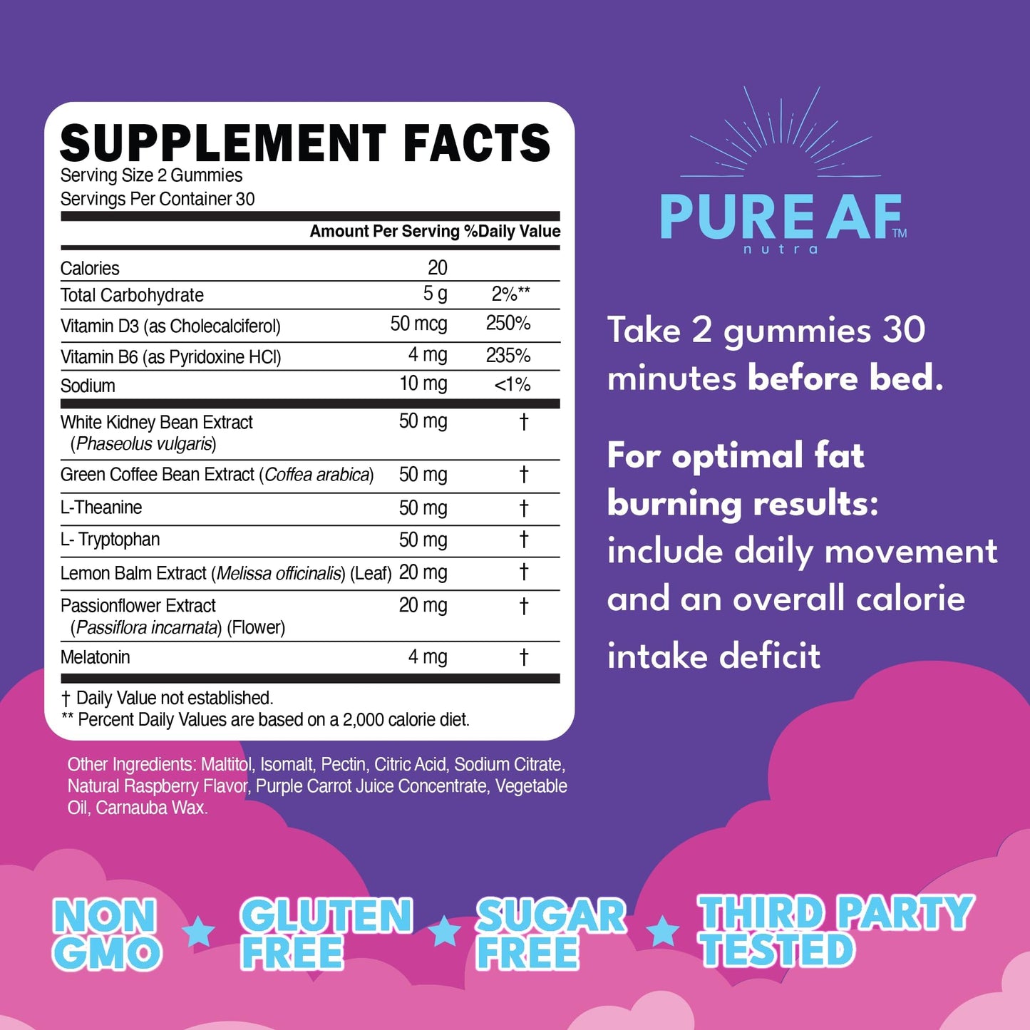 Pure AF Nutra Night Time Fat Burner Gummies 60 Count