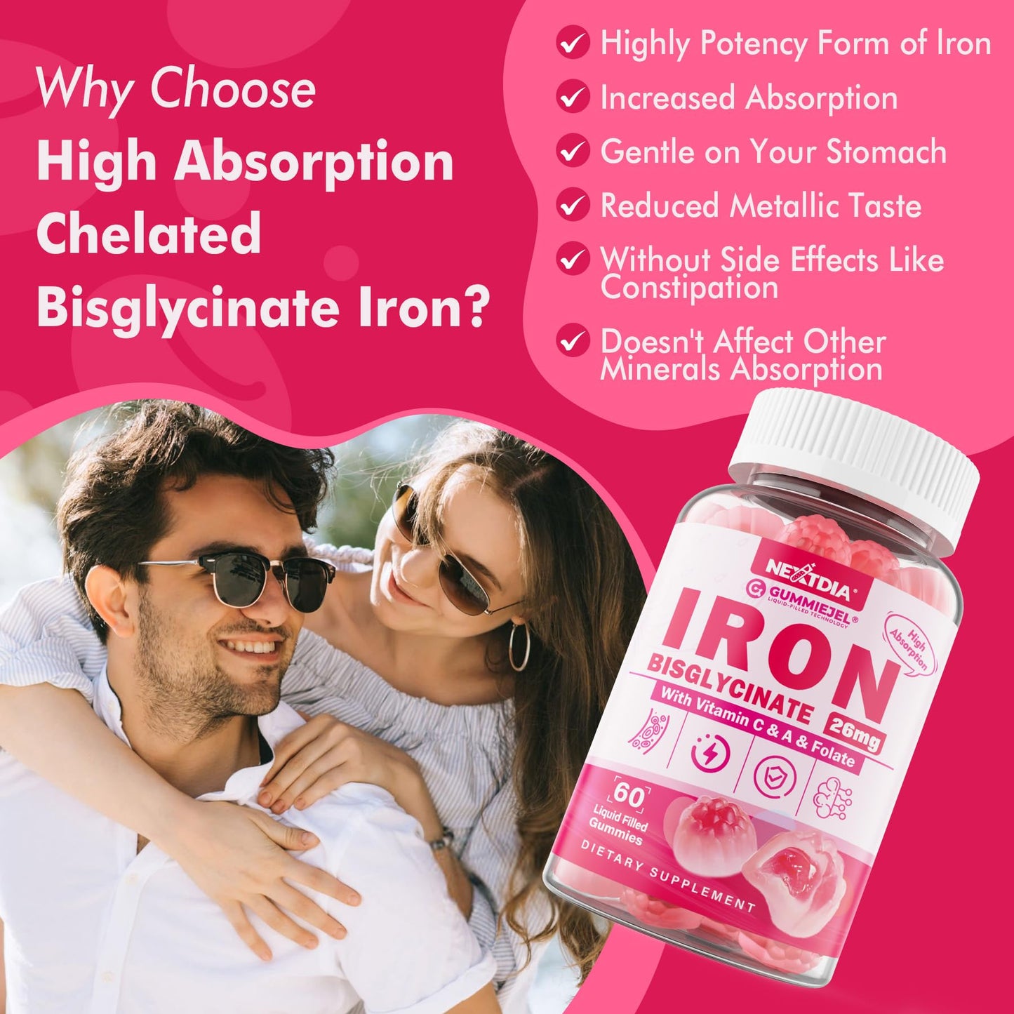 Nextdia Iron Bisglycinate 26mg Filled Gummies 120