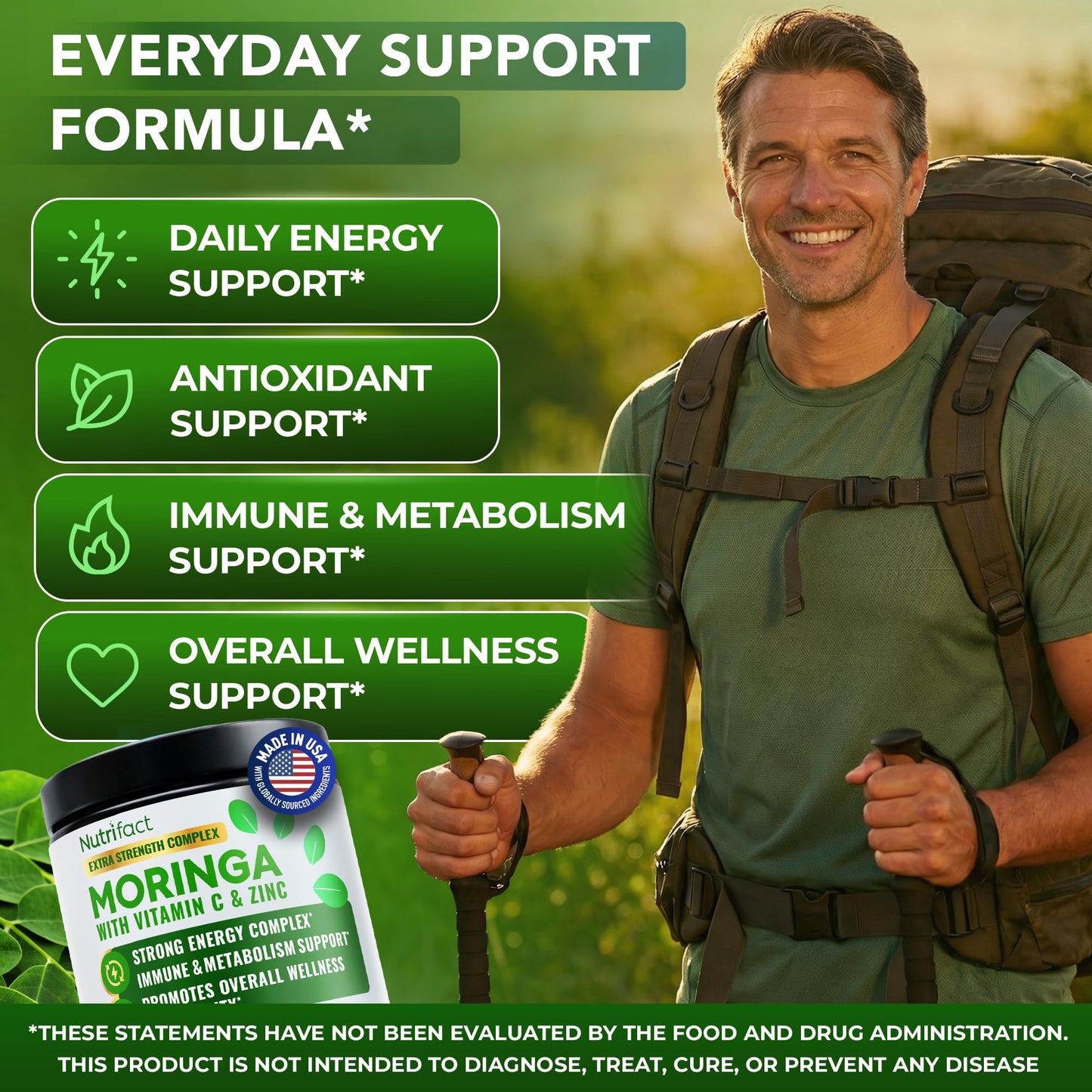 NutriFact Moringa Capsules with Leaf Extract, L-Lysine, Vitamin C & Zinc, 60 Capsules