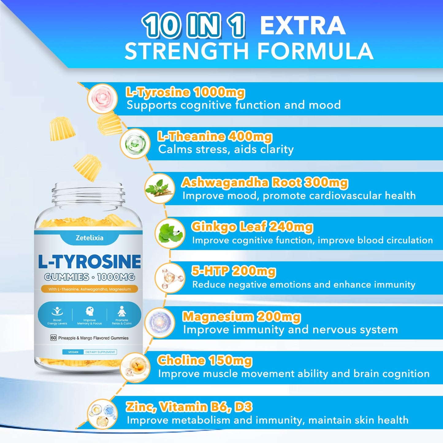 Zetelixia L-Tyrosine Gummies 120 Gummies