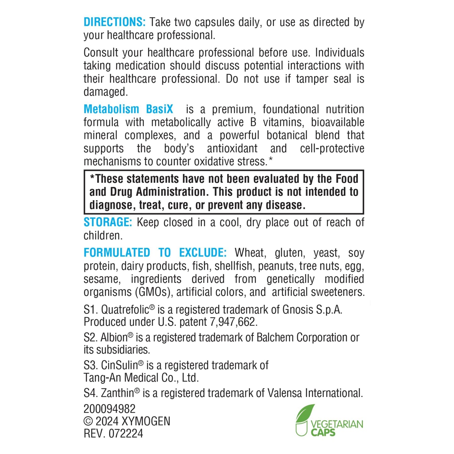 XYMOGEN Metabolism BasiX Capsule, 60 Capsules