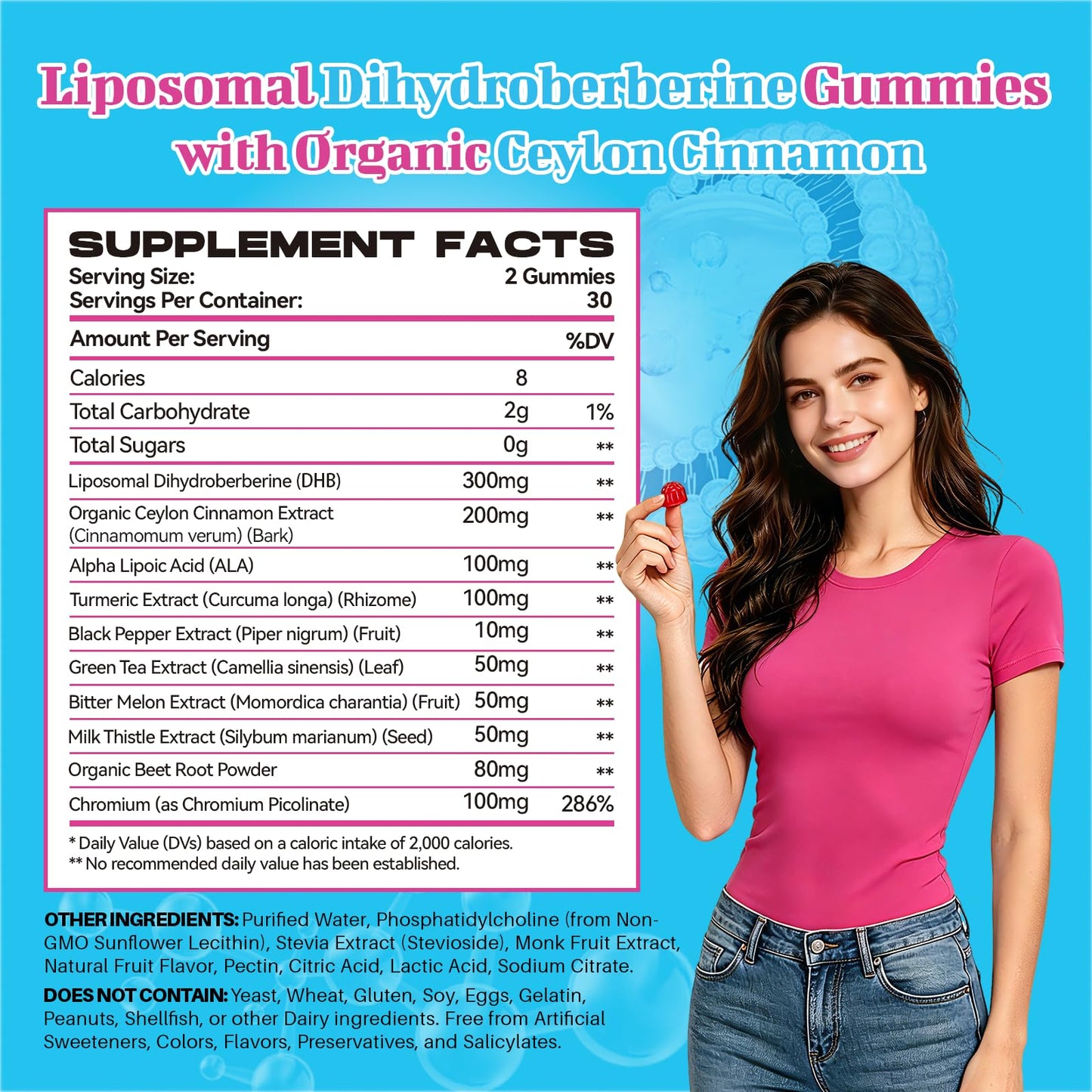 Vitalord Dihydroberberine Gummies 300mg with Organic Ceylon Cinnamon, 60 Count