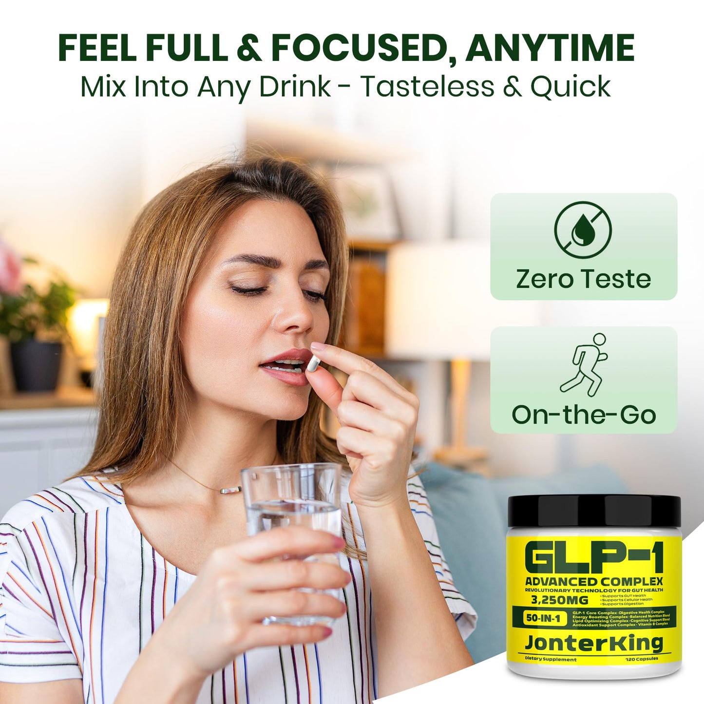 JonterKing 50-in-1 GLP-1 Supplement with Akkermansia & Vitamin B, GLP Support, Hunger & Metabolism Support, Probiotic and Prebiotic Formula, 120 Capsules
